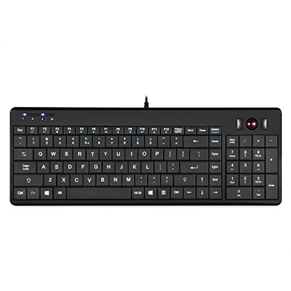 Perixx Periboard-320 Wired Backlit Trackball Keyboard with 2 Hubs, Compact Design with Numeric Keypad, Black, US English Layout (11494)