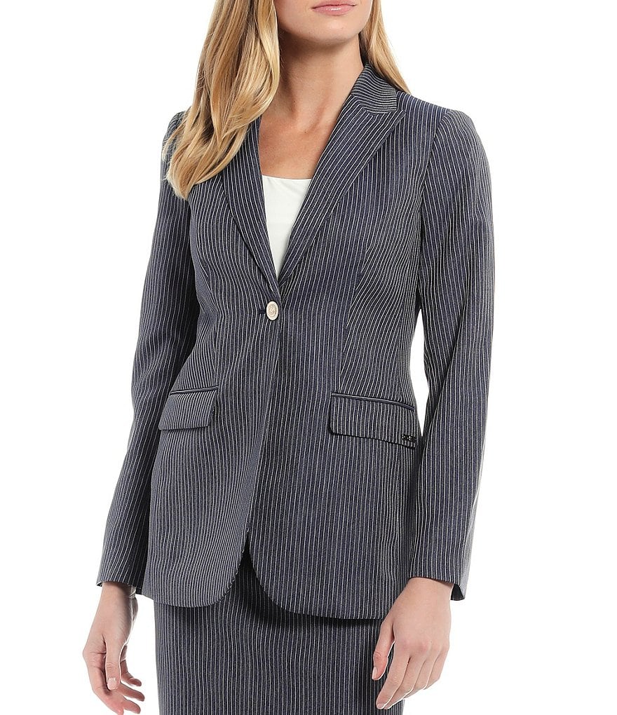 Eva Varro Solid Knit Jersey Notch Lapel Collar Two-Button Jacket