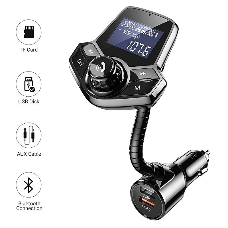 Bluetooth FM Transmitter for Car  HIFI Sound QC3024A Fast Charge inCar Bluetooth Radio Adapter Car Kit HandsFree Calling Support AUX Output TFSD Card UDisk
