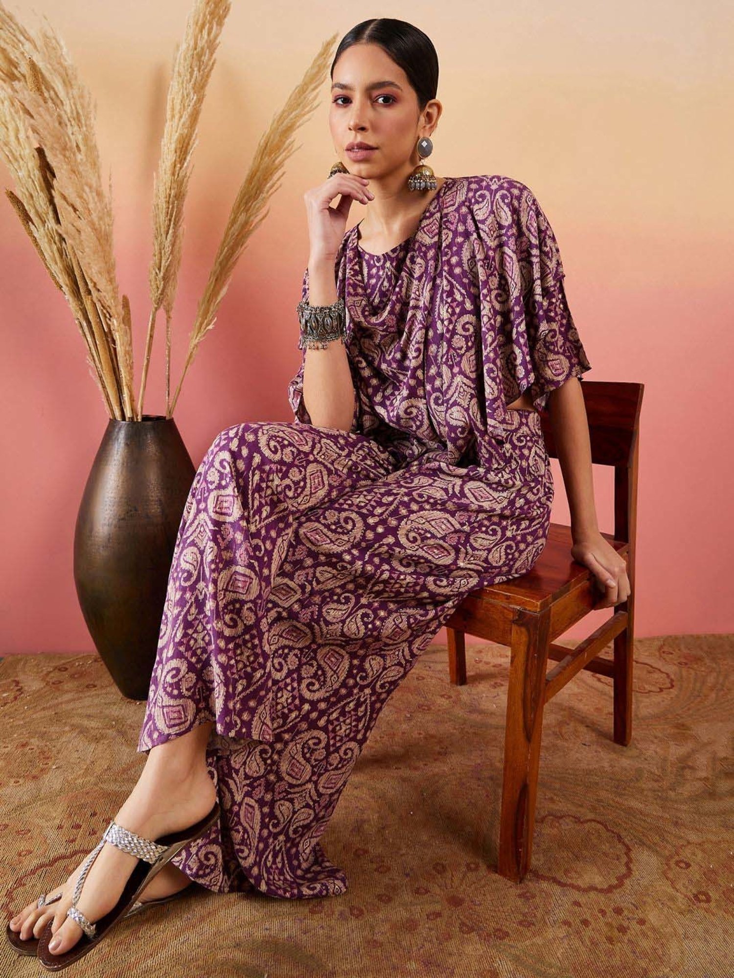 Inweave Purple Printed Top & Palazzo Set