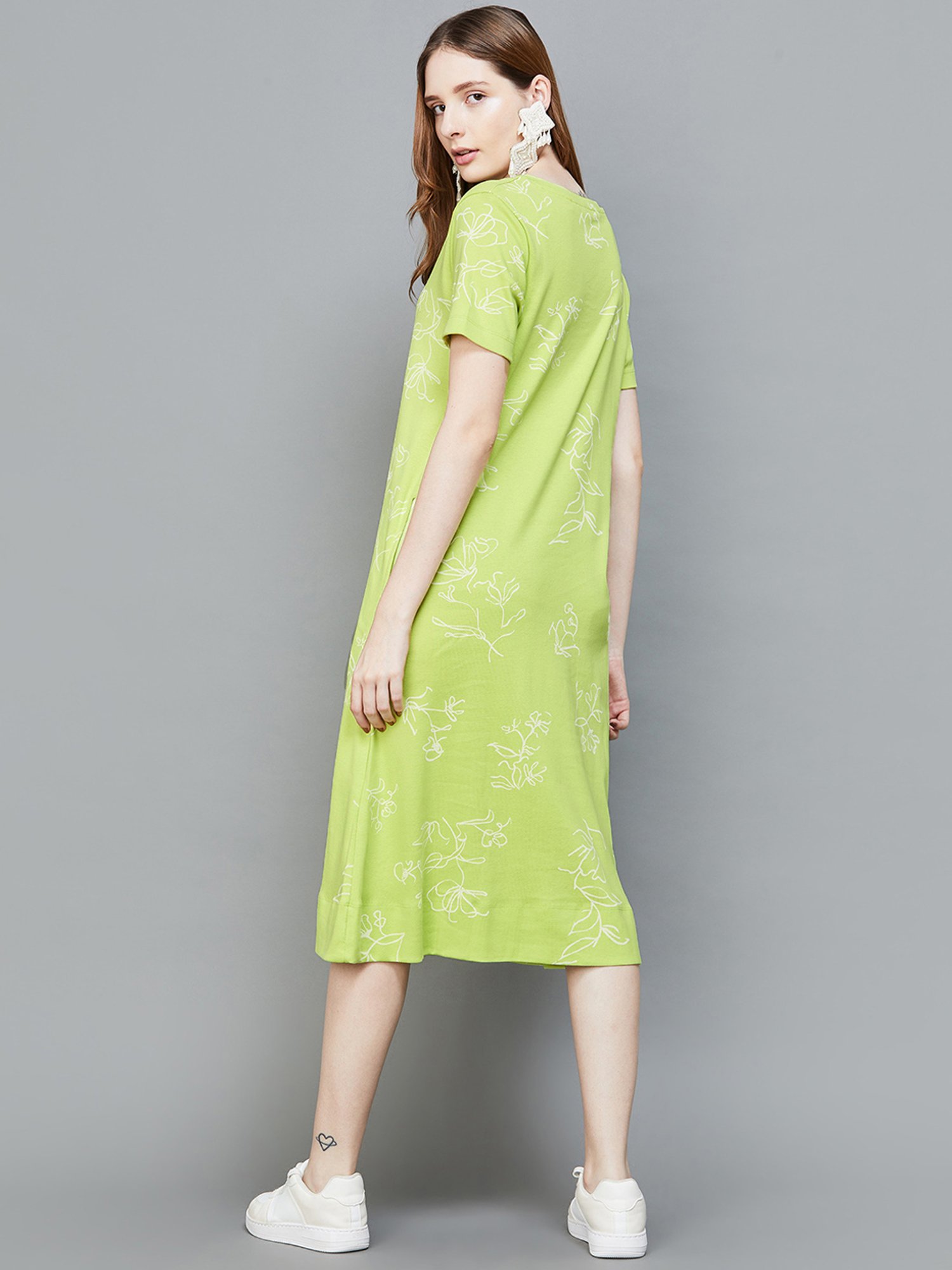Colour Me by Melange Lime Green Cotton Printed Shift Dress