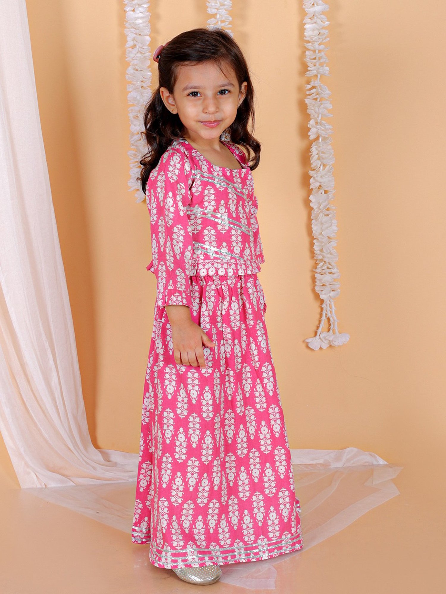 The Mom Store Kids Pink Floral Print Lehenga with Choli