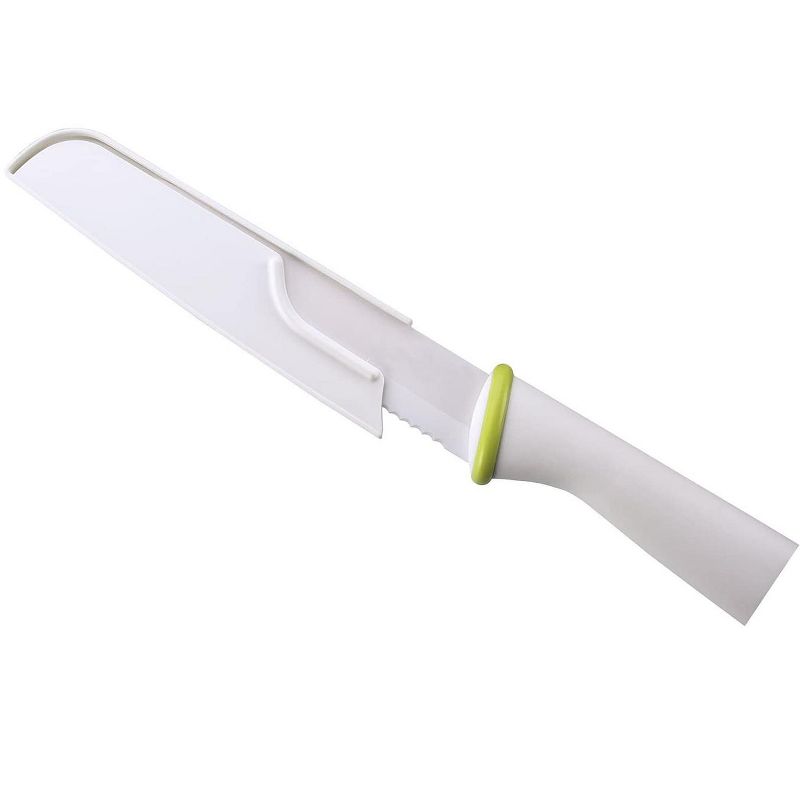 T-Fal Zen 84210 Ergonomic Sharp Ceramic 6 Inch Serrated Ceramic Utility Bread Knife with Protective Sheath and Ergonomic Handle, White (2 Pack)