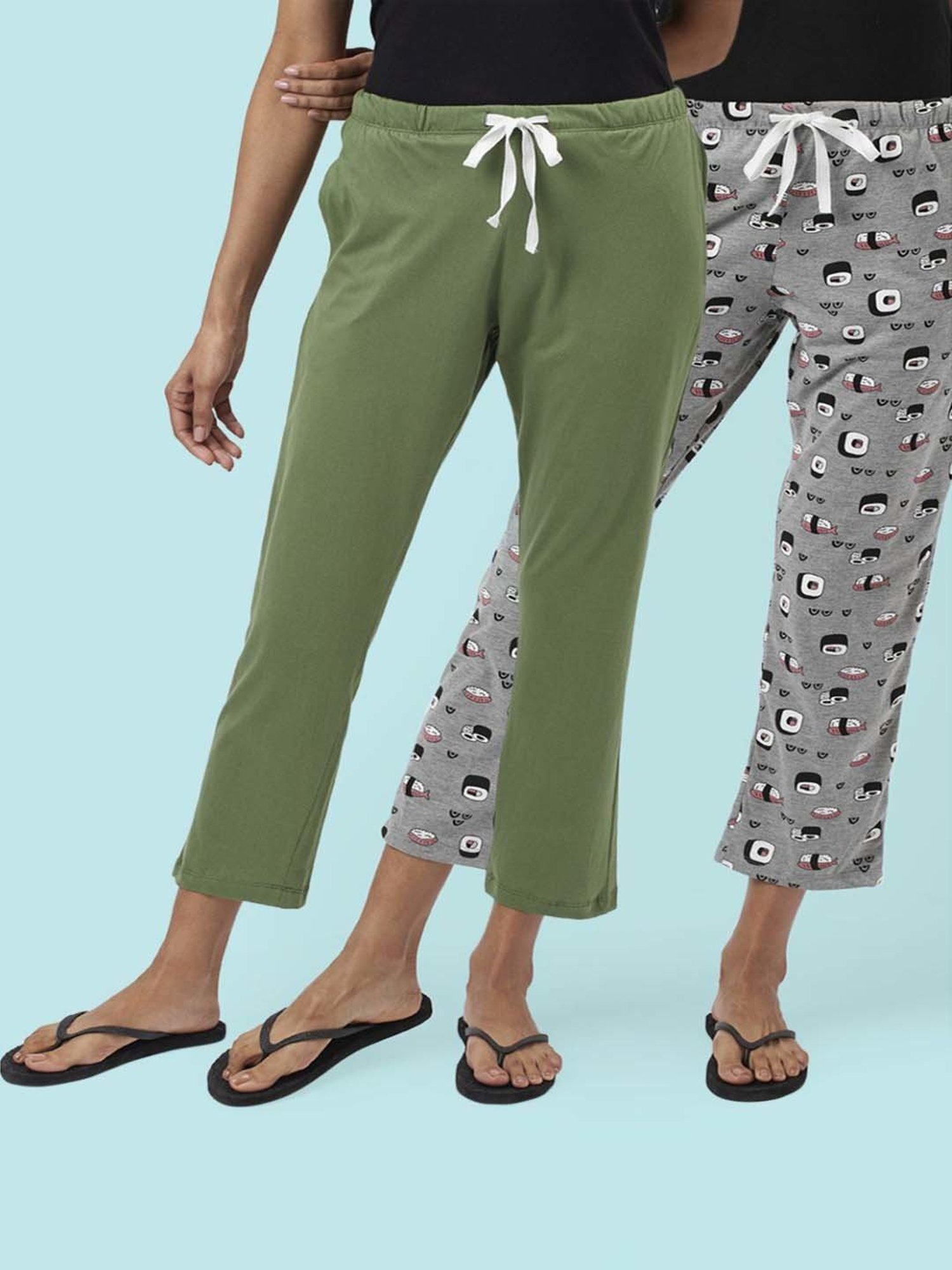 Dreamz by Pantaloons Grey Green Cotton Printed Pyjamas