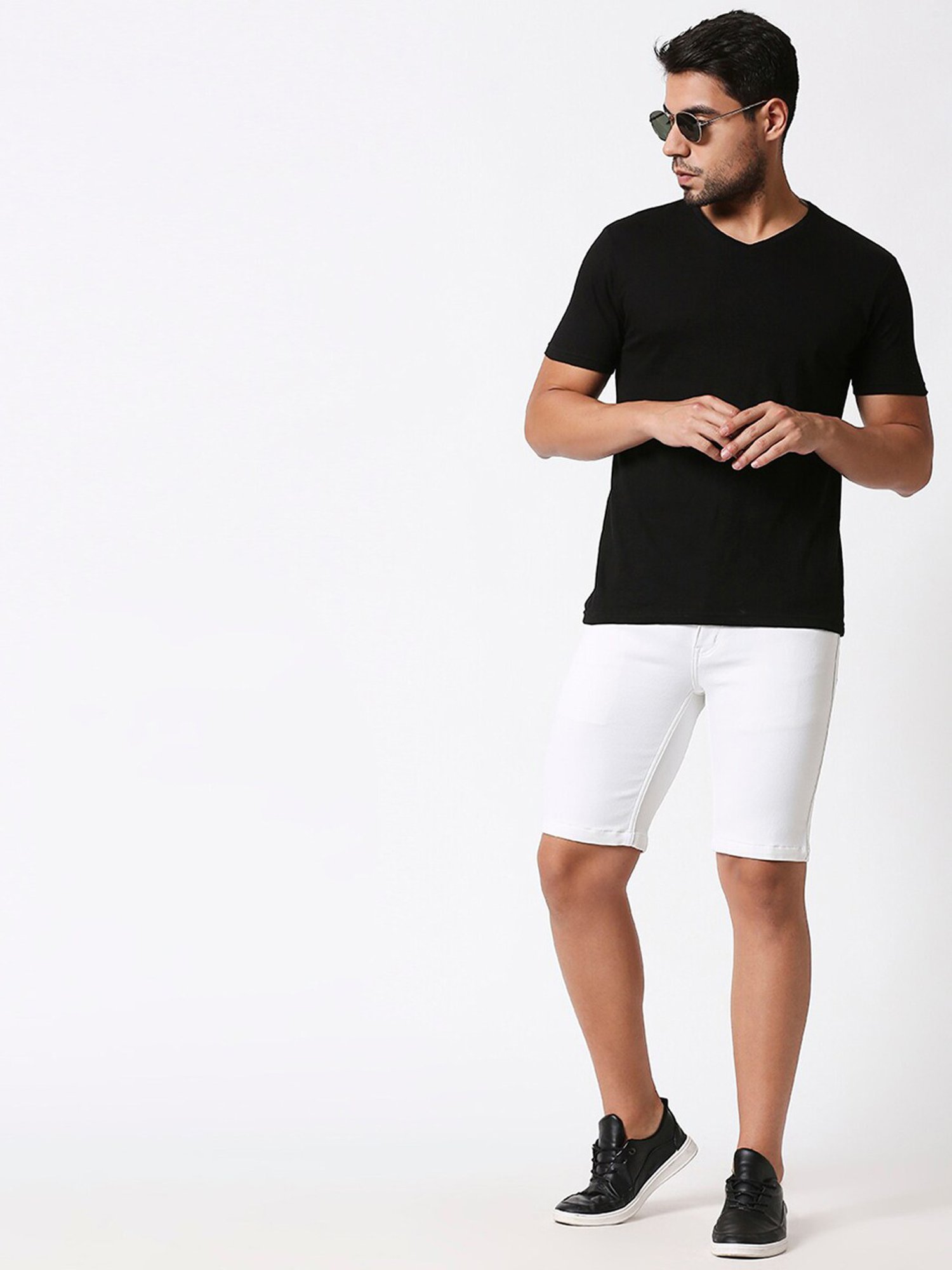High Star White Solid Slim Fit Shorts