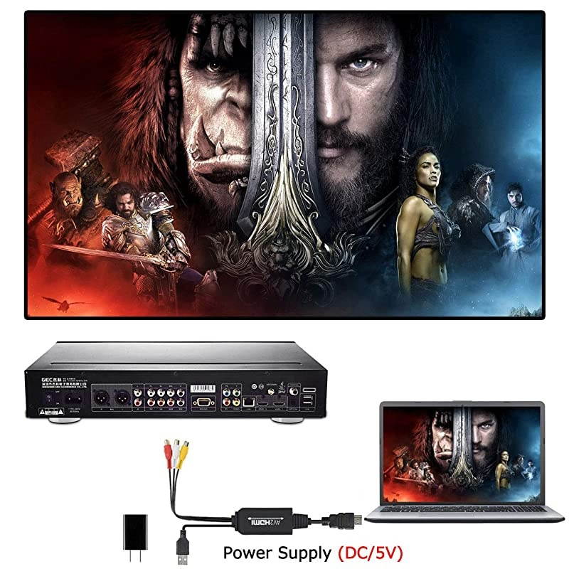 to HDMI Converter to HDMI Cable AV 3CVBS Composite Audio Video to 1080P HDMI Adapter Supporting PAL NTSC for PC Laptop Xbox PS3 PS4 TV STB VHS VCR Camera DVD Female to Male
