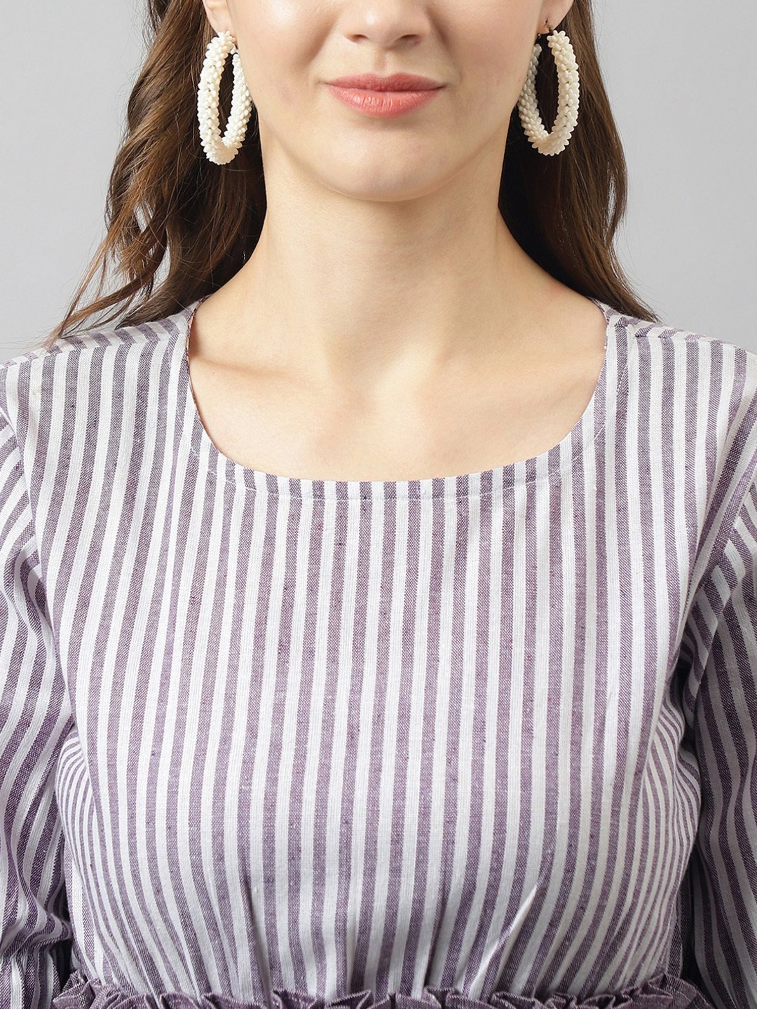 KERI PERRY Purple & White Cotton Striped Top