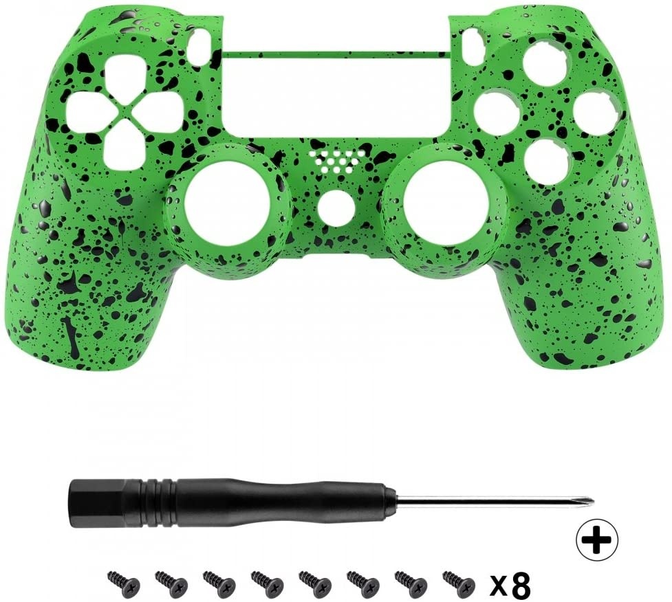 eXtremeRate Textured Green Faceplate Cover, 3D Splashing Front Housing Shell for Playstation 4 PS4 Slim PS4 Pro Controller (CUH-ZCT2 JDM-040/050/055) - Controller NOT Included