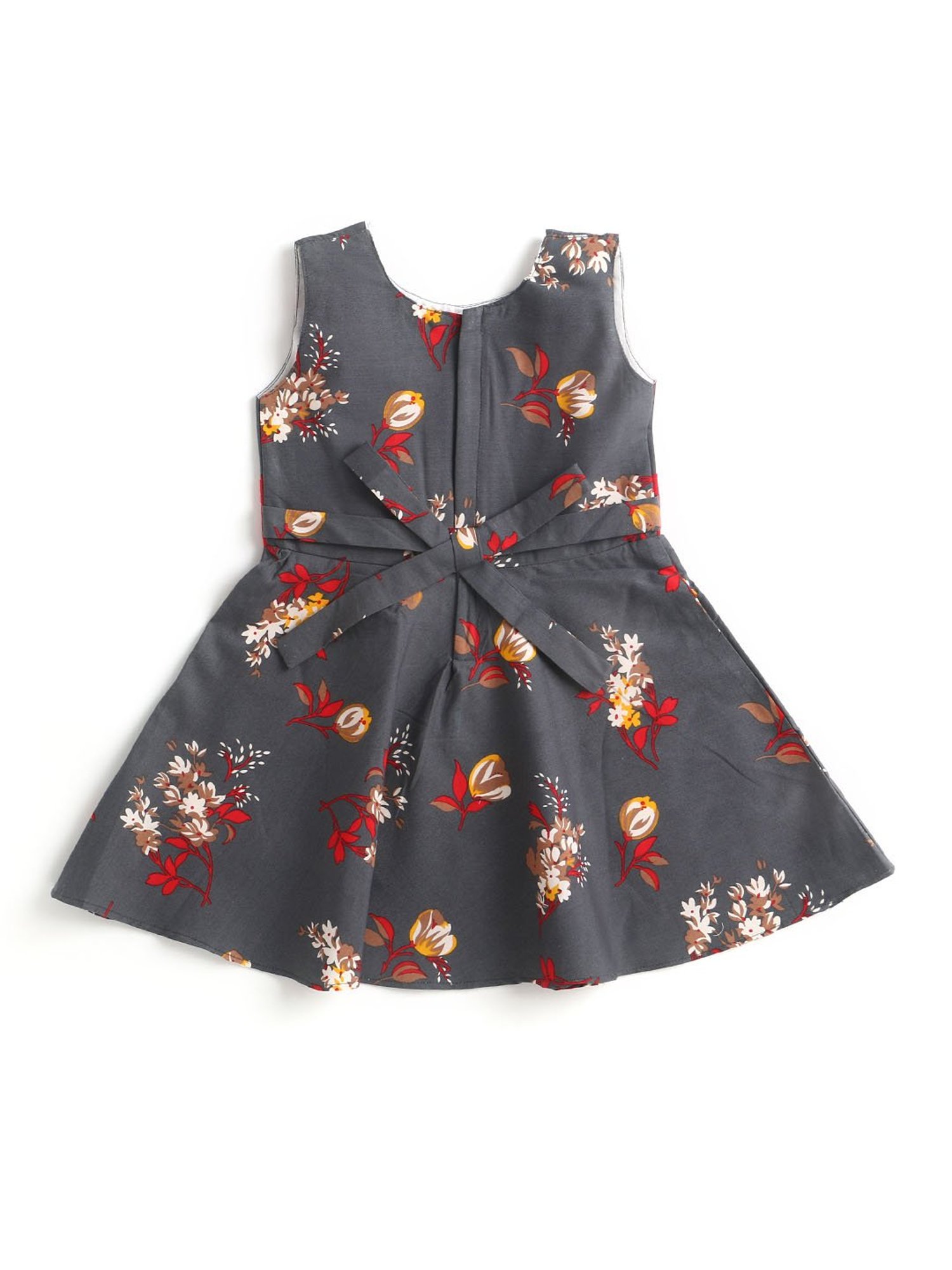 The Magic Wand Kids Grey Floral Print Dress with Corsage