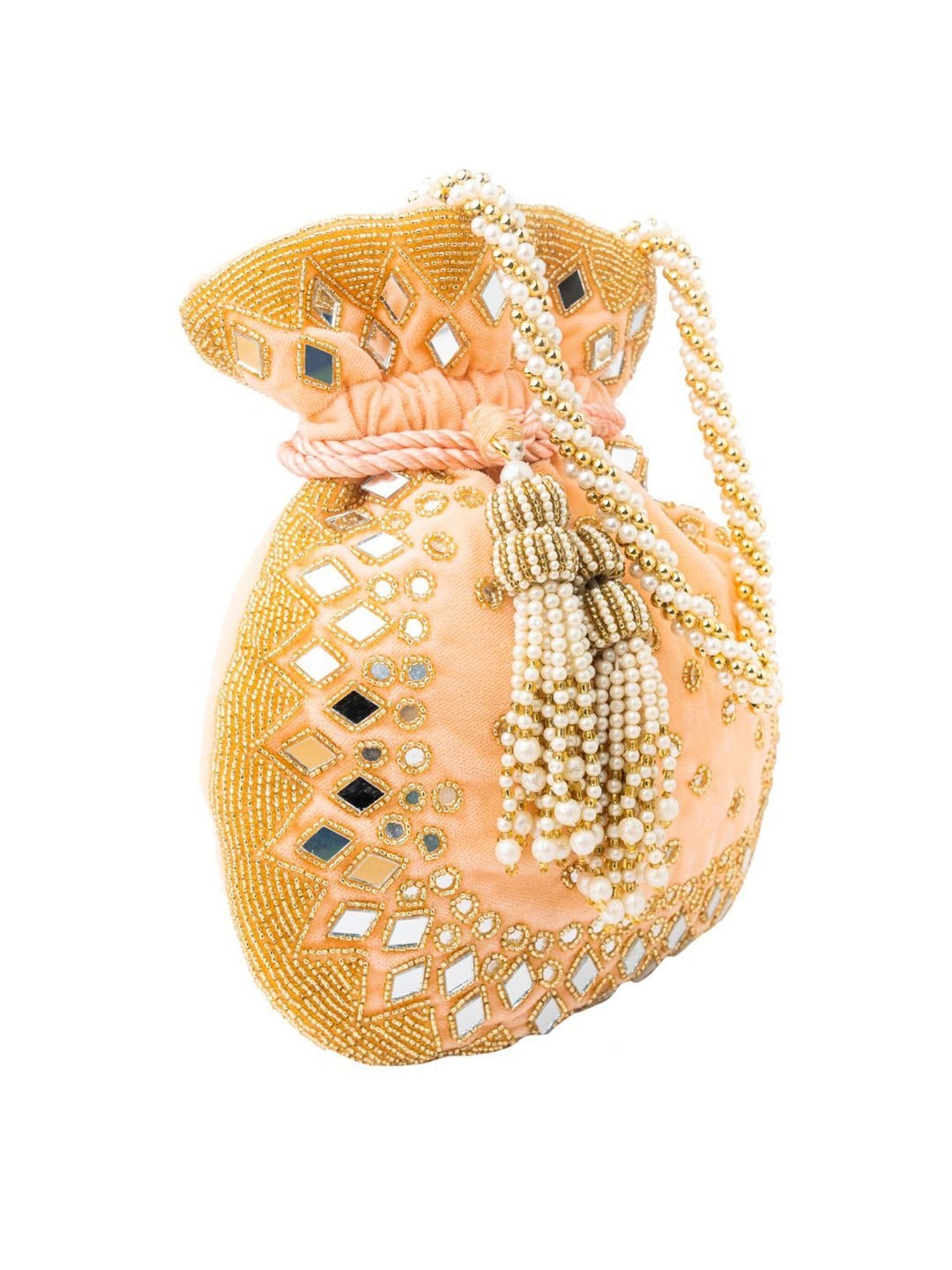 NR by Nidhi Rathi Peach Embellished Potli