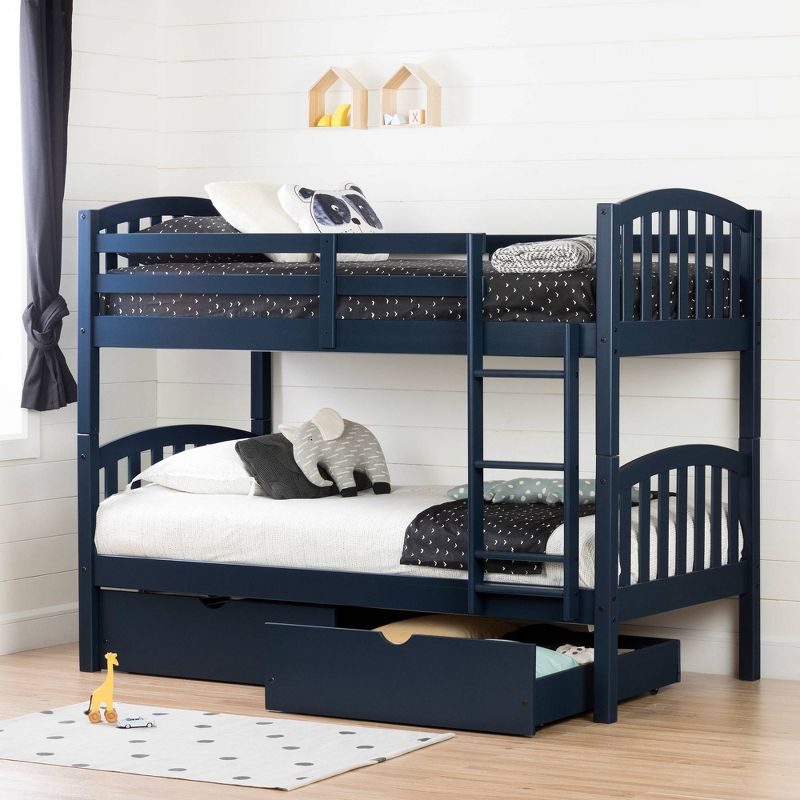 Twin Asten Bunk Beds and Rolling Drawers Set  Navy Blue  - South Shore