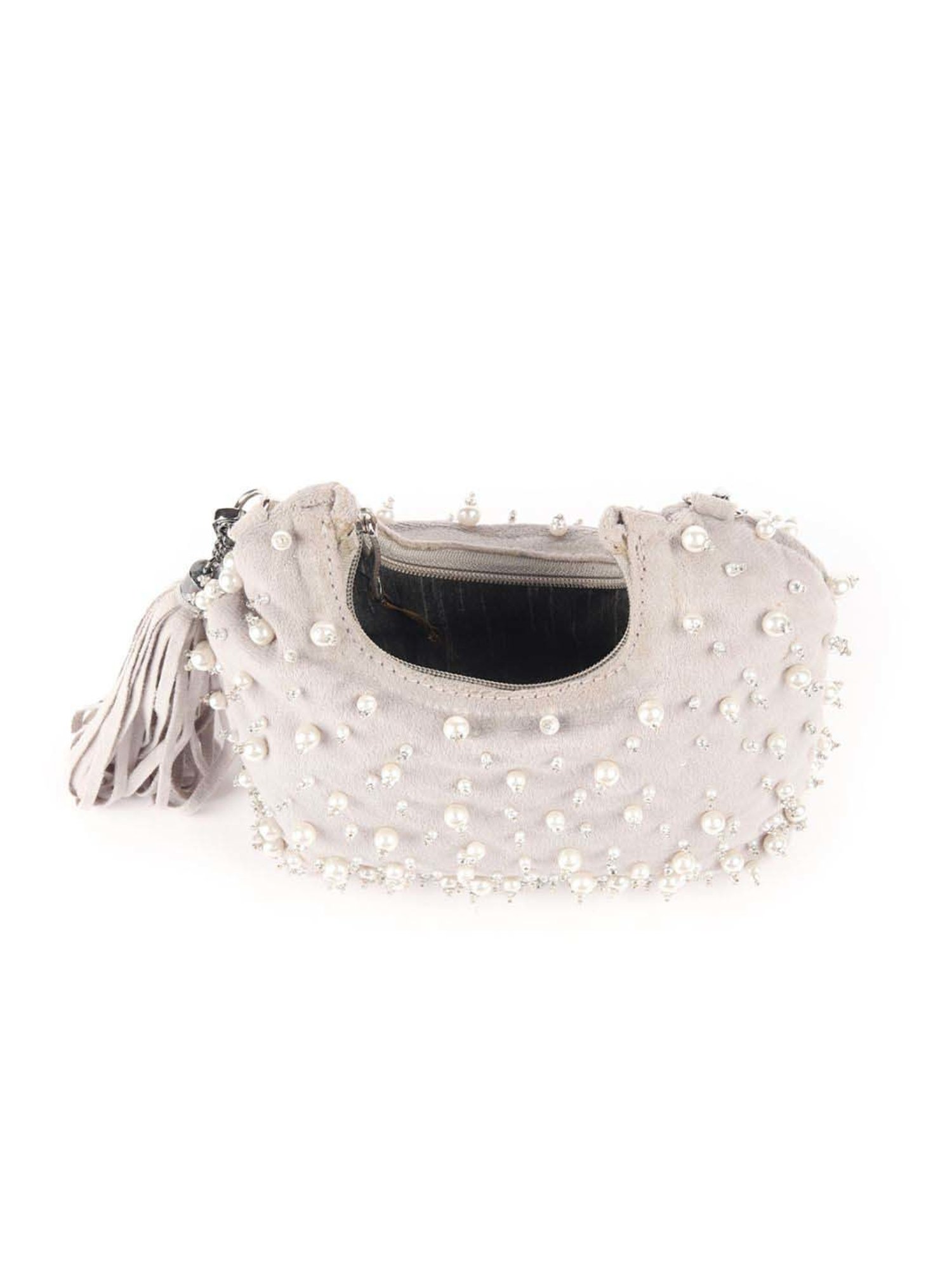 Odette Grey Embroidered Sling Handbag