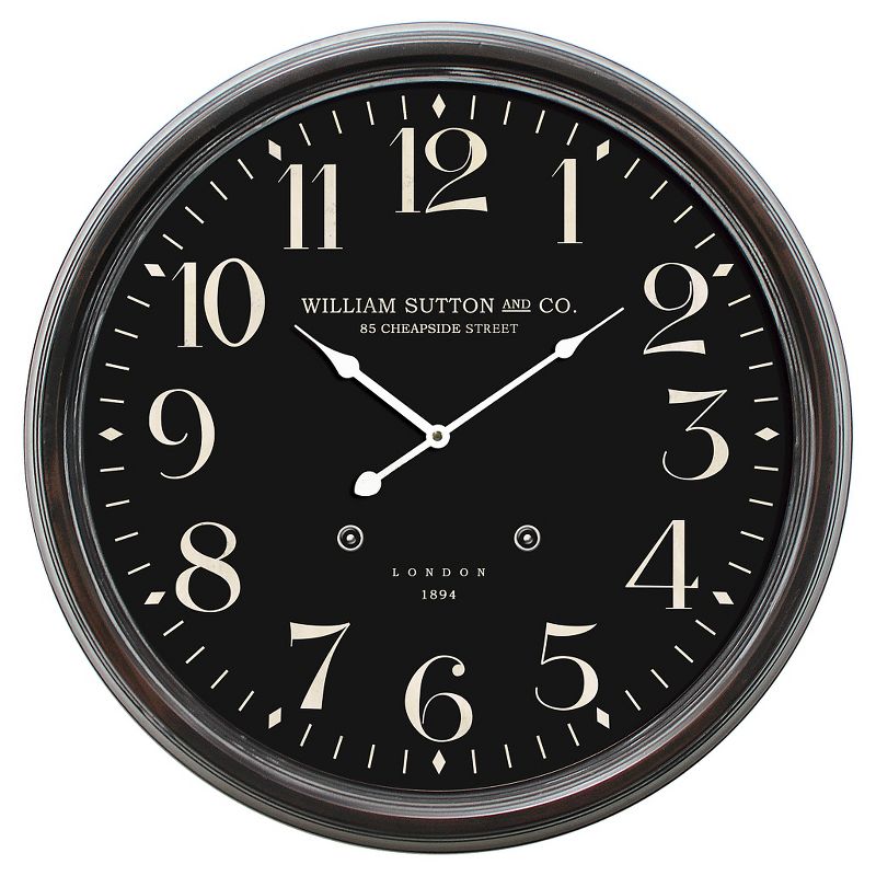 25" Round Iron Wall Clock Black - Yosemite Home Decor