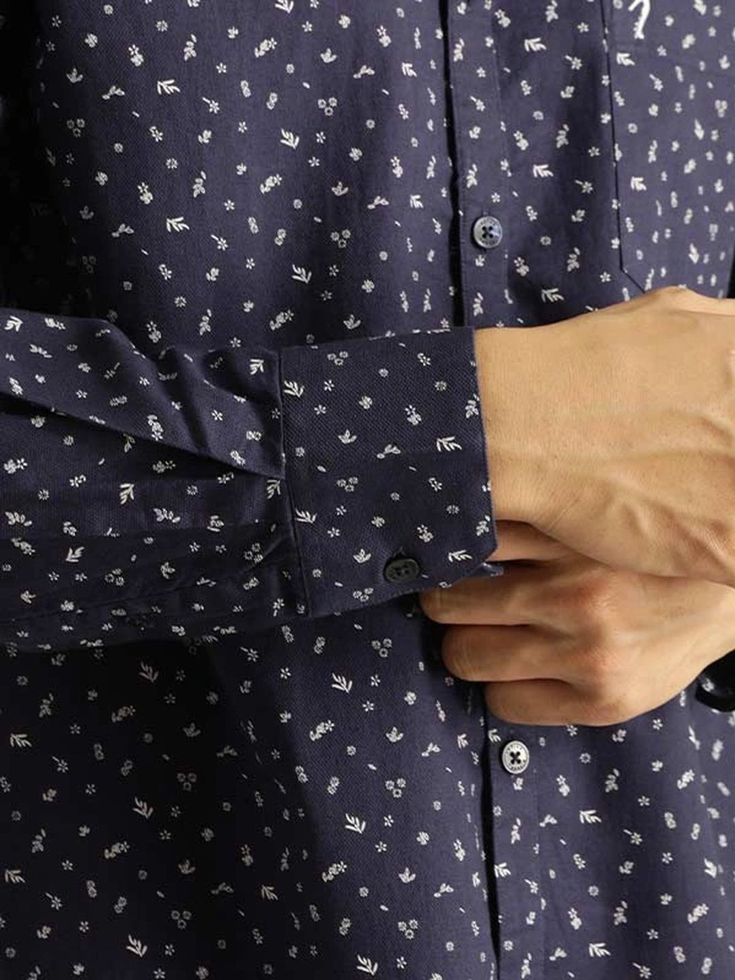 Indian Terrain Navy Slim Fit Printed Shirt