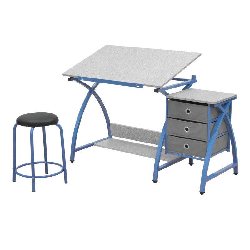 Studio Designs Laminate Craft Table Comet Center w/ Stool, Blue & Splatter Gray