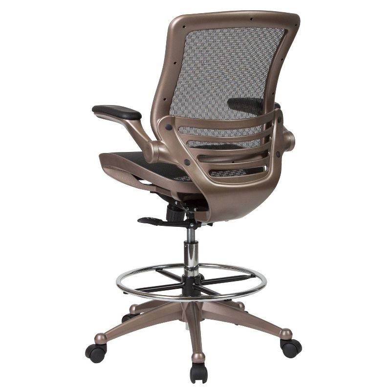 Mid Back Transparent Mesh Drafting Chair with Gold Frame and Flip Up Arms Black - Riverstone Furniture
