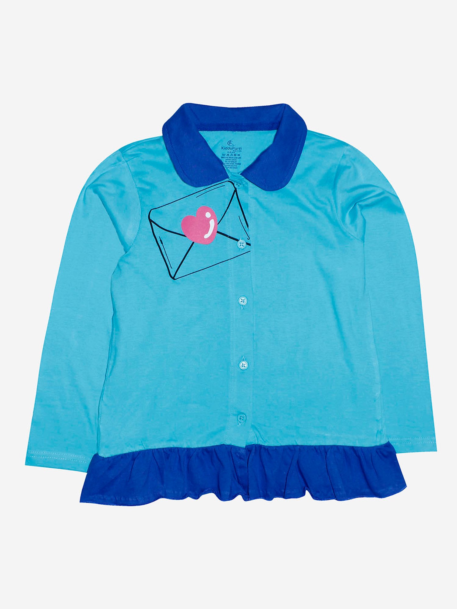 Kiddopanti Girls Blue Printed Shirt with Pants