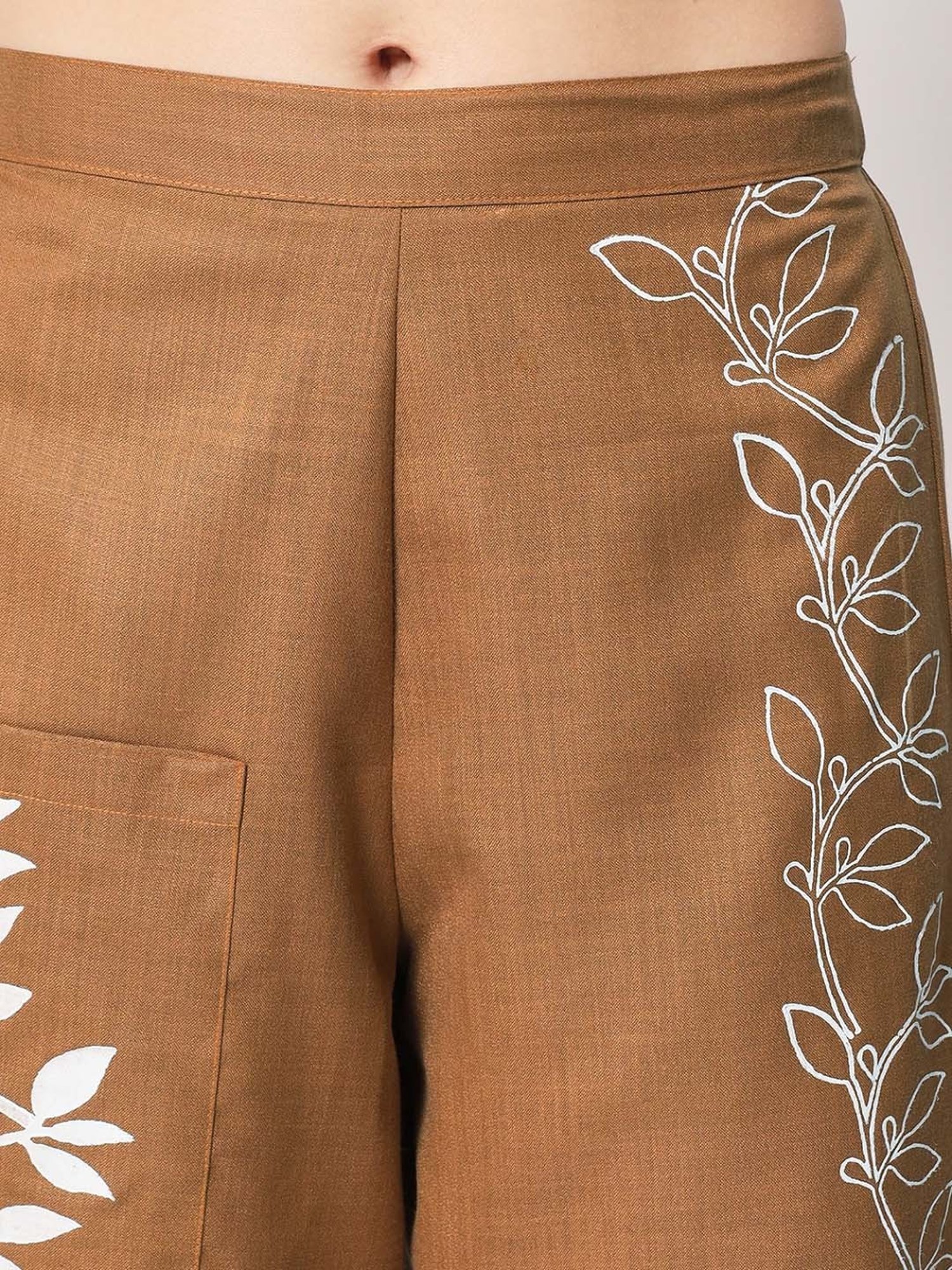 9rasa Brown Cotton Printed Trousers