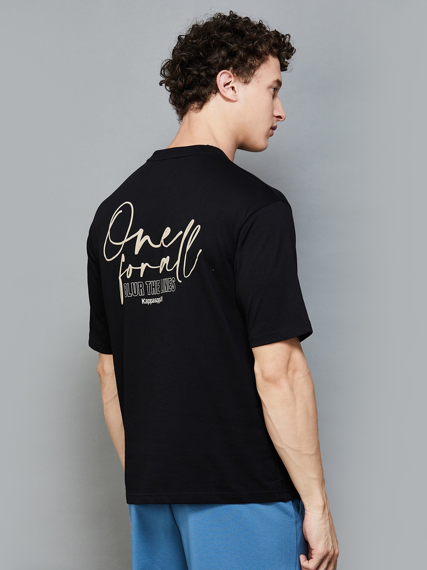 KAPPA Black Regular Fit Printed Crew T-Shirt