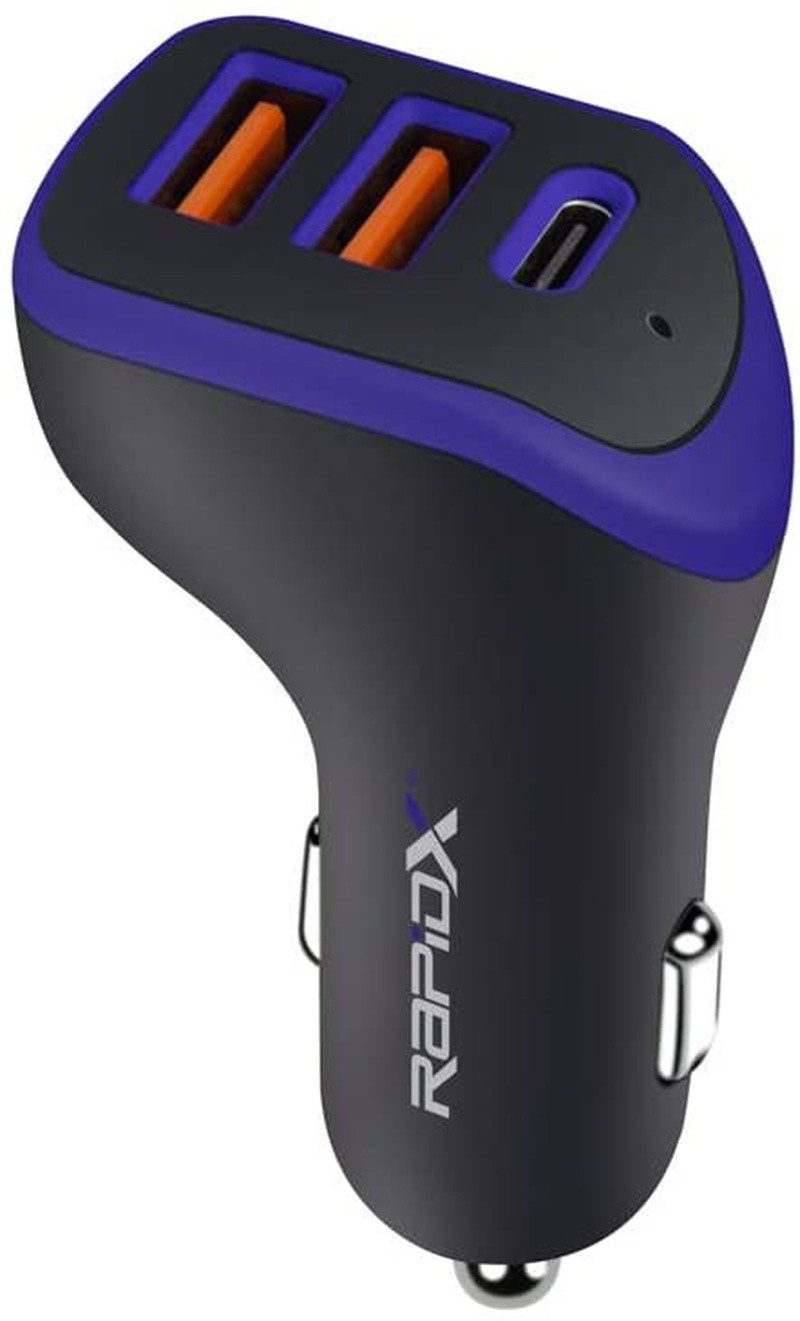 RapidX X3PD - 3 Port Compact & Fast Car Charger for 3 Devices 35W Total, 18W USB-C