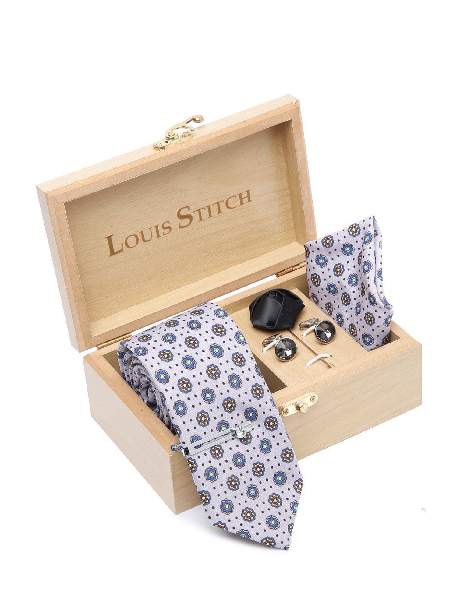 Louis Stitch Blue Printed Necktie Gift Set - Set of 3