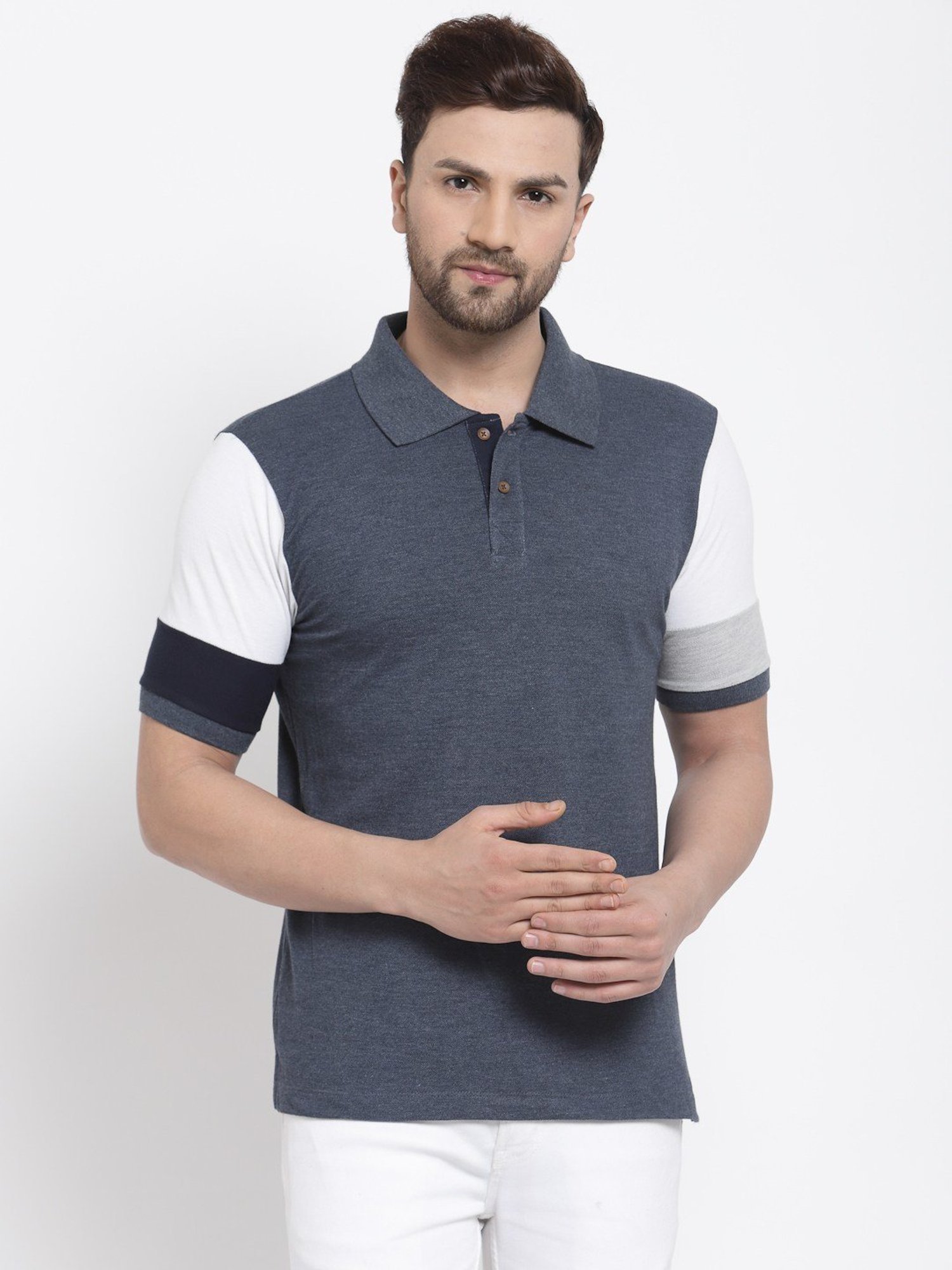 Kalt Multicolor Cotton Regular Fit Colour Block Polo T-Shirt