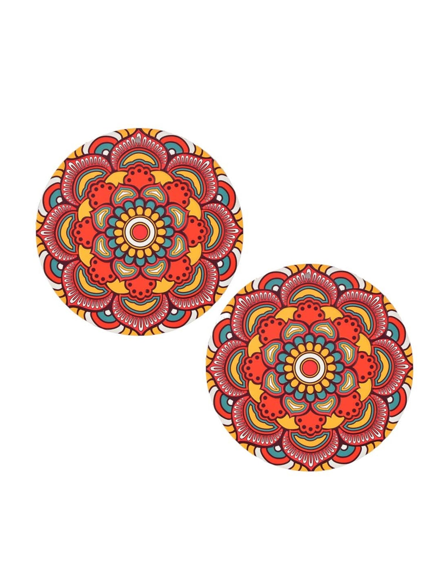 TAYHAA Red & Yellow Ceramic Delightful Mandala Coasters - Set of 2