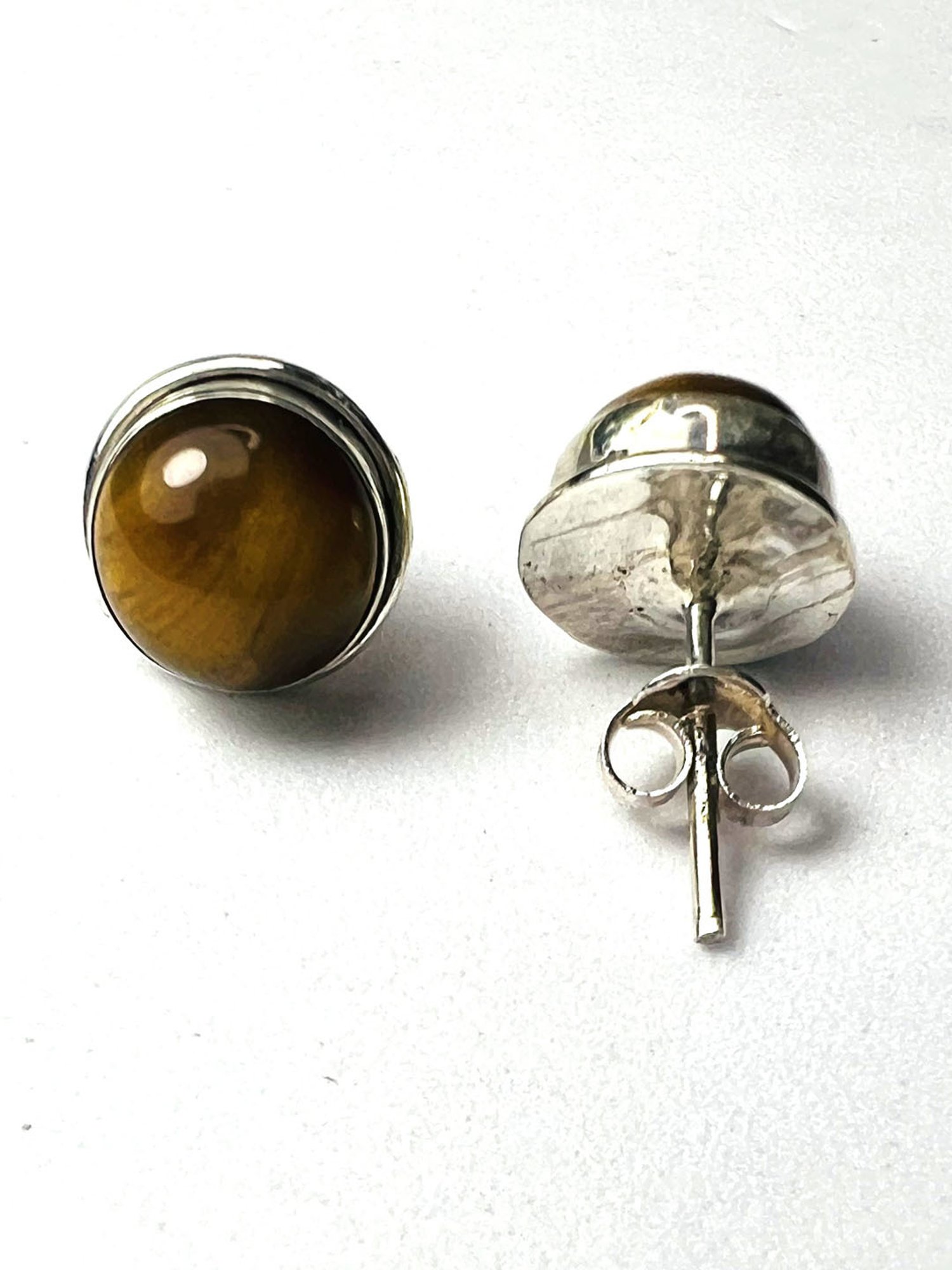 Arte Jewels 925 Sterling Silver Tiger Eye Stone Round Stud Earrings for Women & Girls