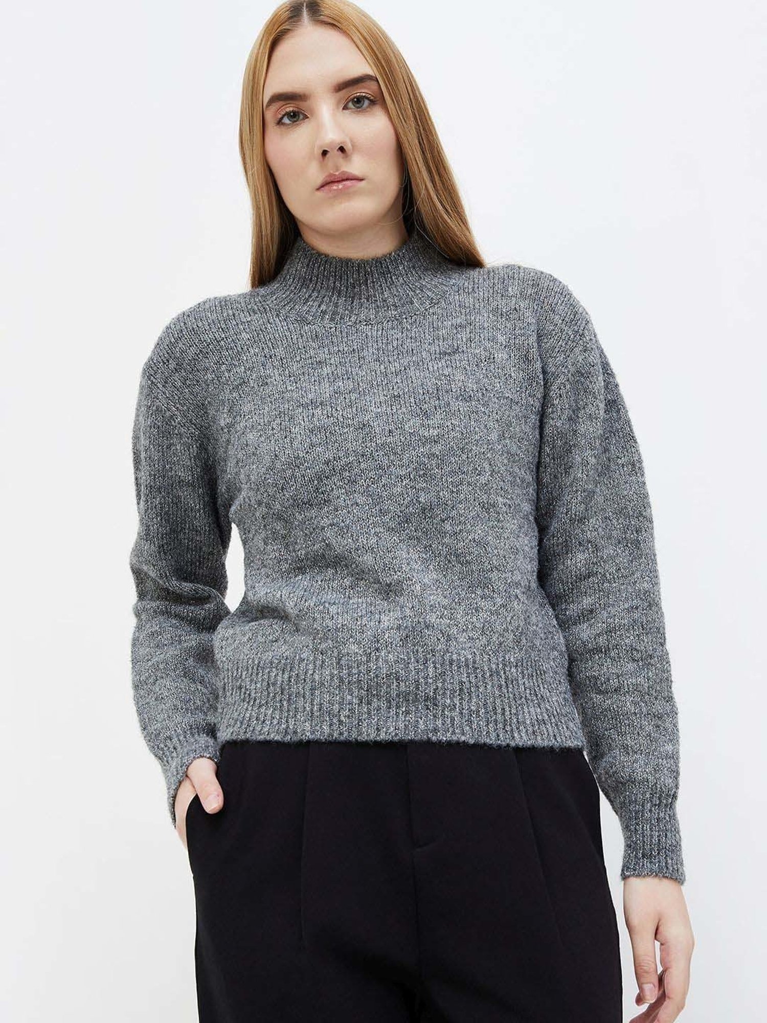 Code by Lifestyle Grey Self Pattern Sweater