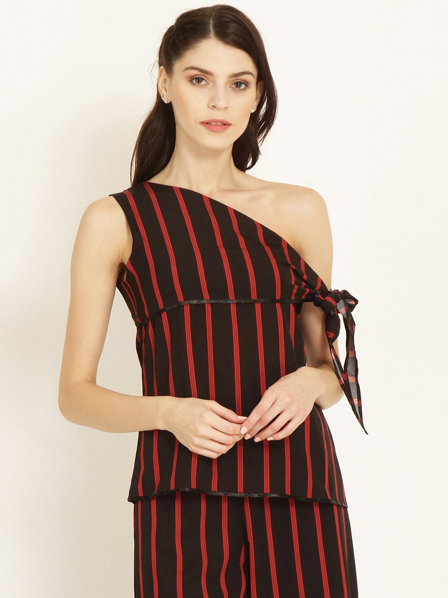 Marie Claire Black & Red Striped Top