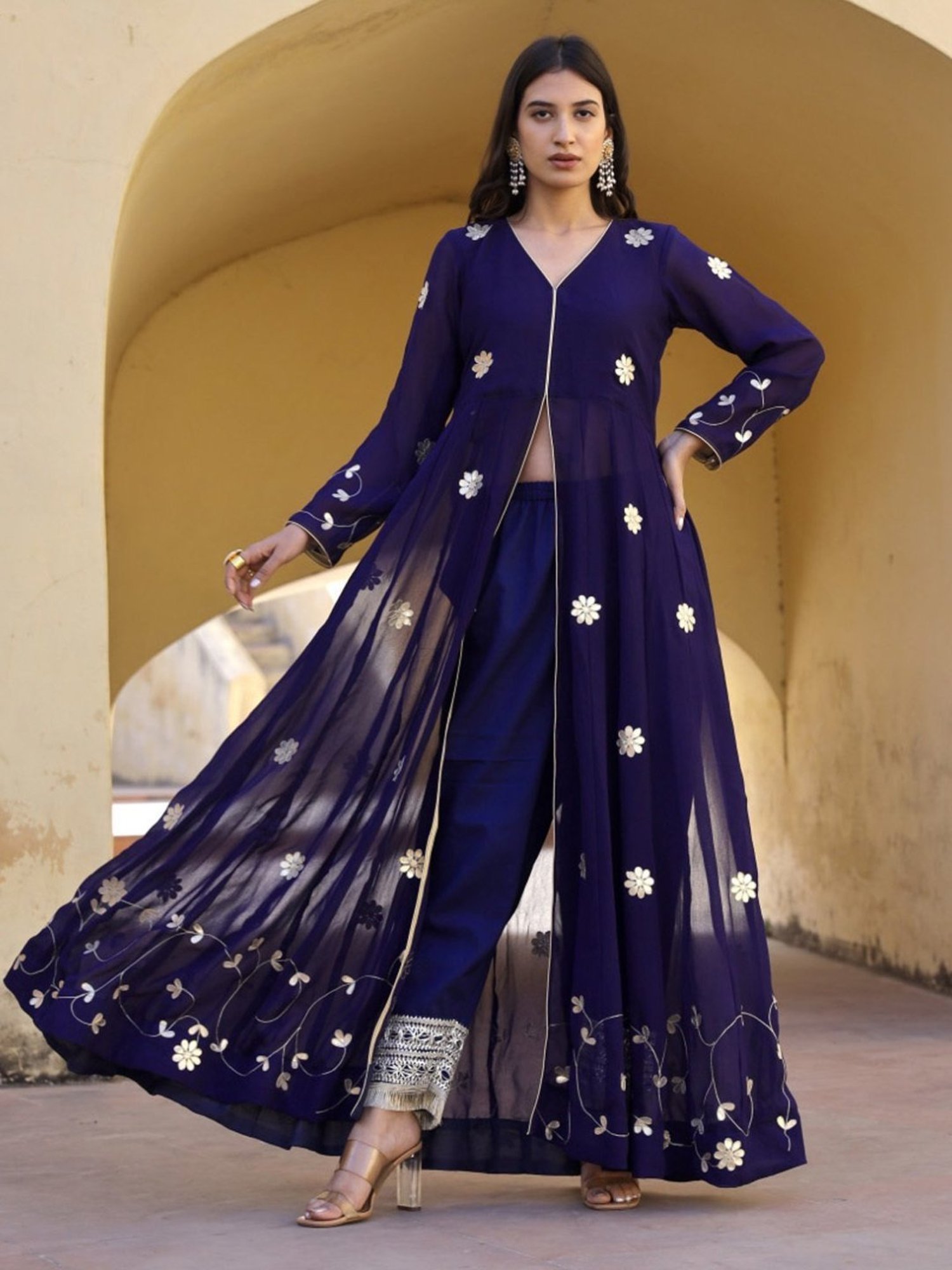 Asrumo Blue Georgette Gotta Patti Work Anarkali Set