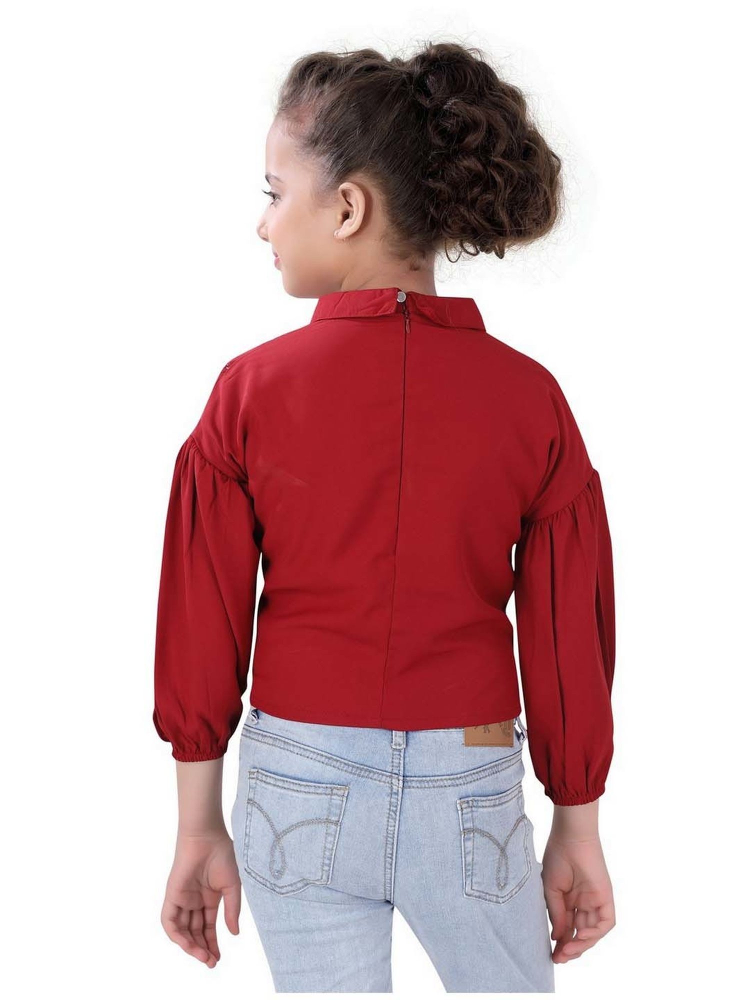 poplins Kids Maroon Cotton Embellished Full Sleeves Top