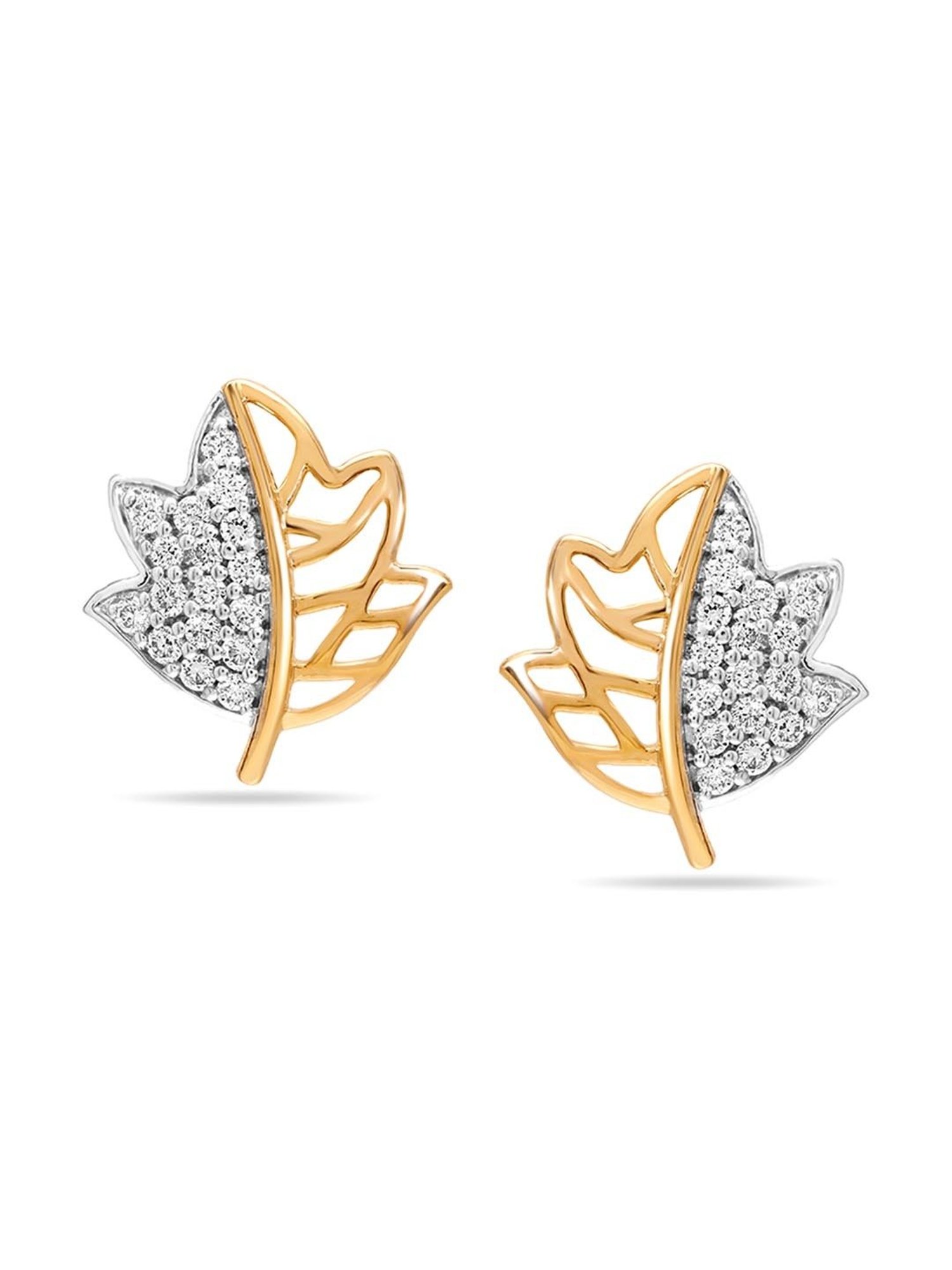 Mia by Tanishq Nature's Finest 14k Gold Maple Magic Diamond Stud Earrrings for Women