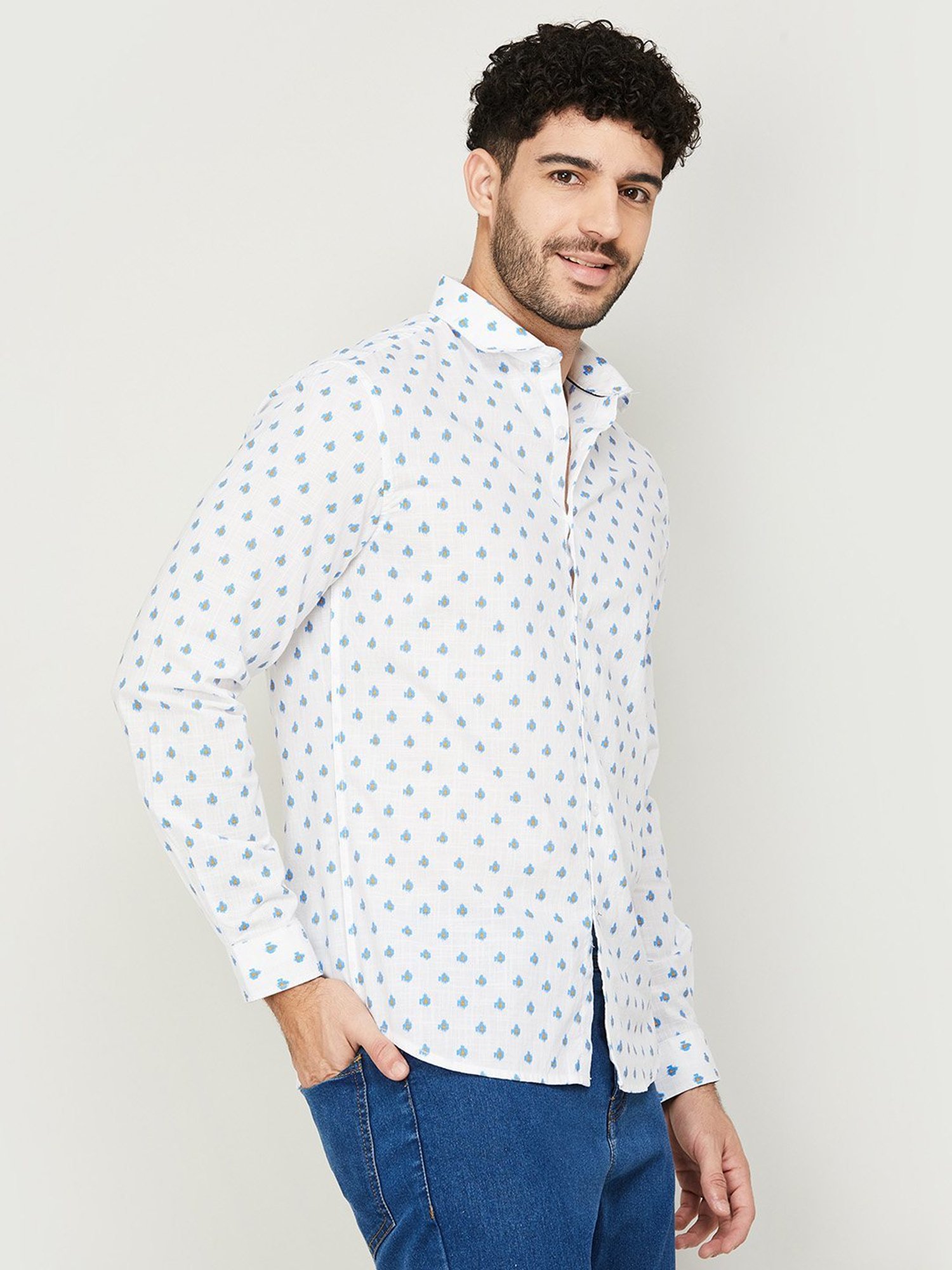 Melange by Lifestyle White Cotton Regular Fit Printed Shirt
