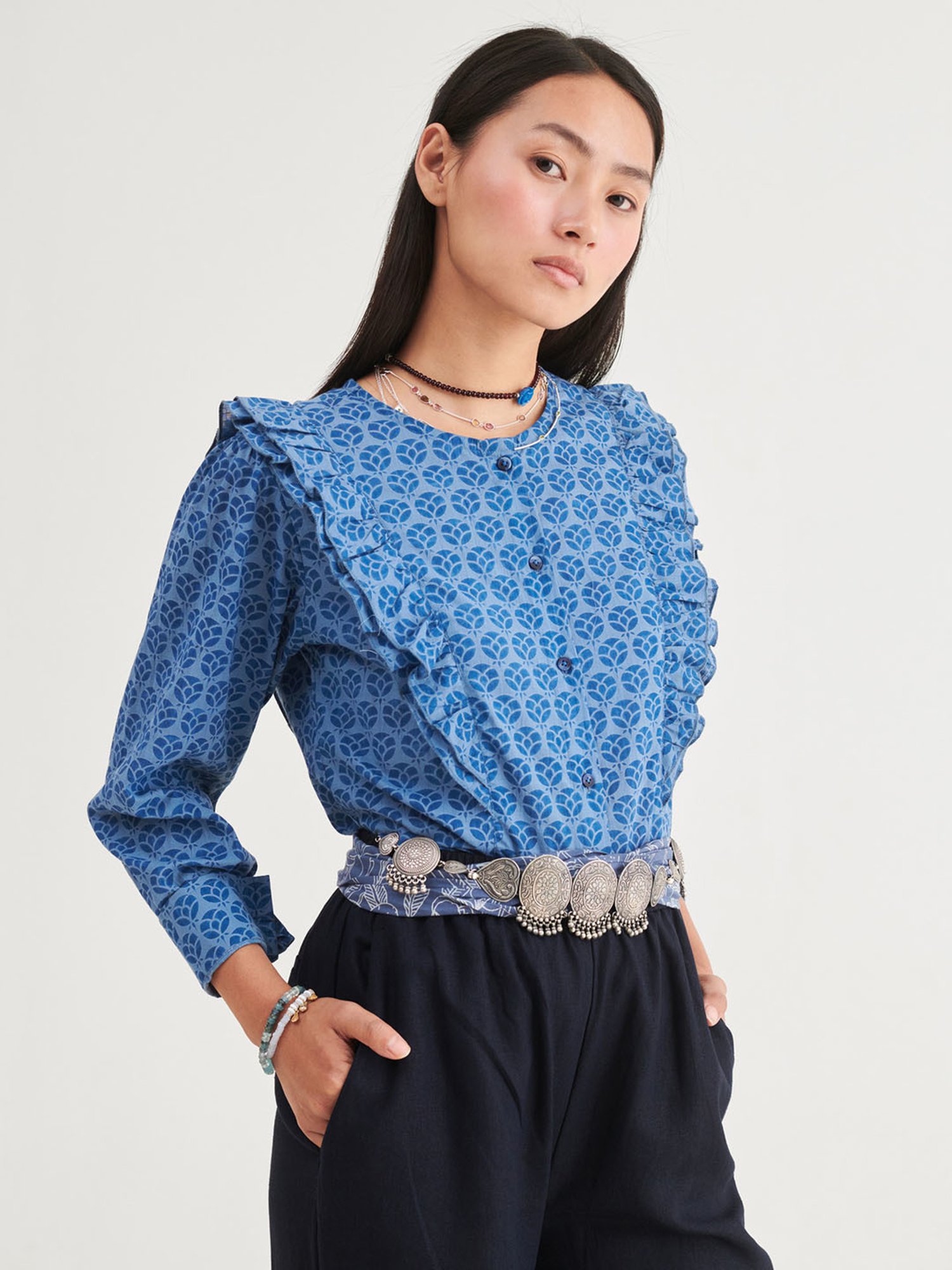 Prakriti Jaipur Indigo Frill Shirt