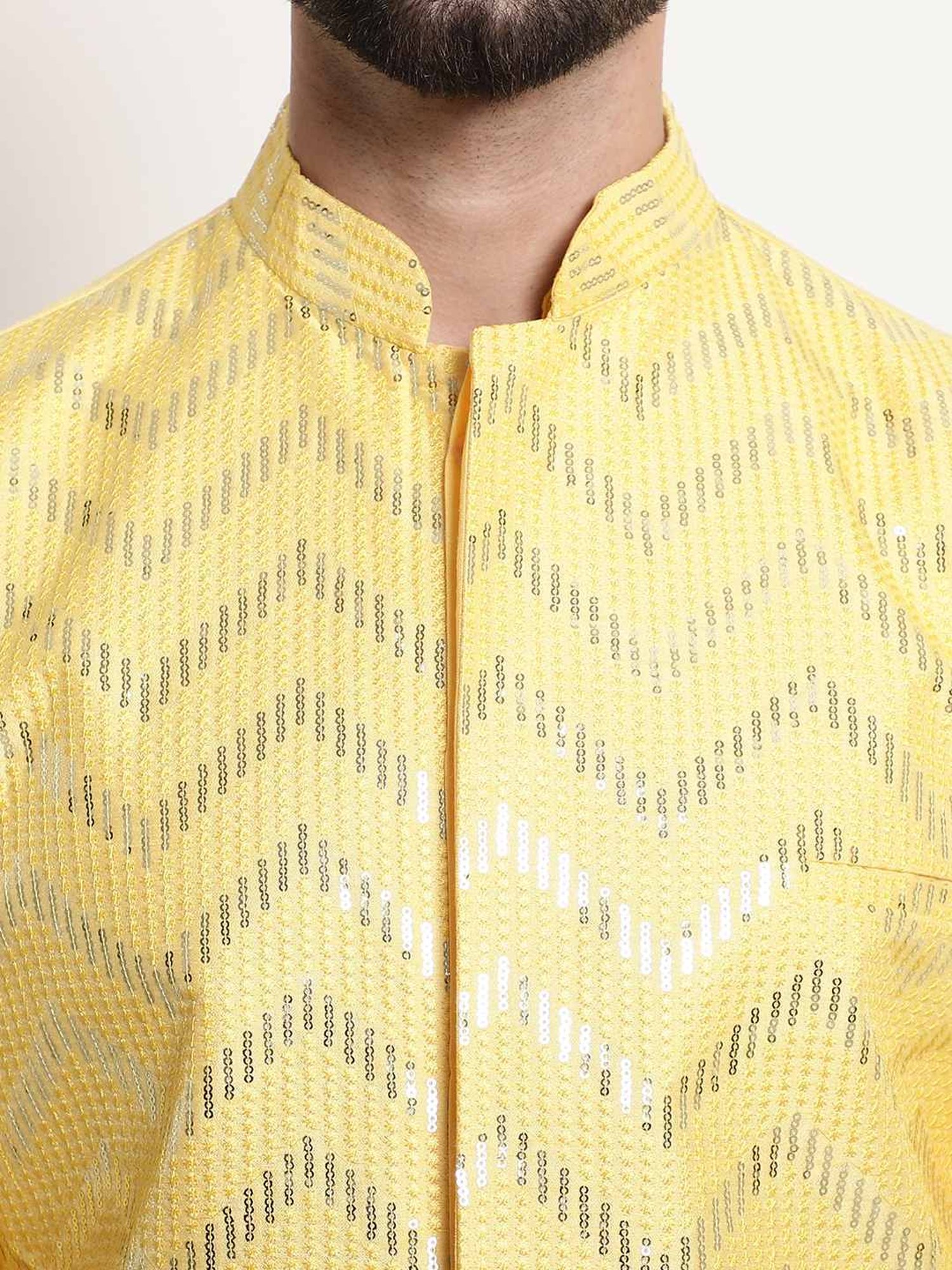Sojanya Yellow Regular Fit Embroidered Nehru Jacket