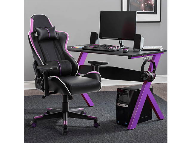 Massage Racing Chair Gaming Chair - Computer Office Adjustable Lumbar Cushion Headrest Swivel Rocking Function Desk Chair 5 Colors,Purple,GC34