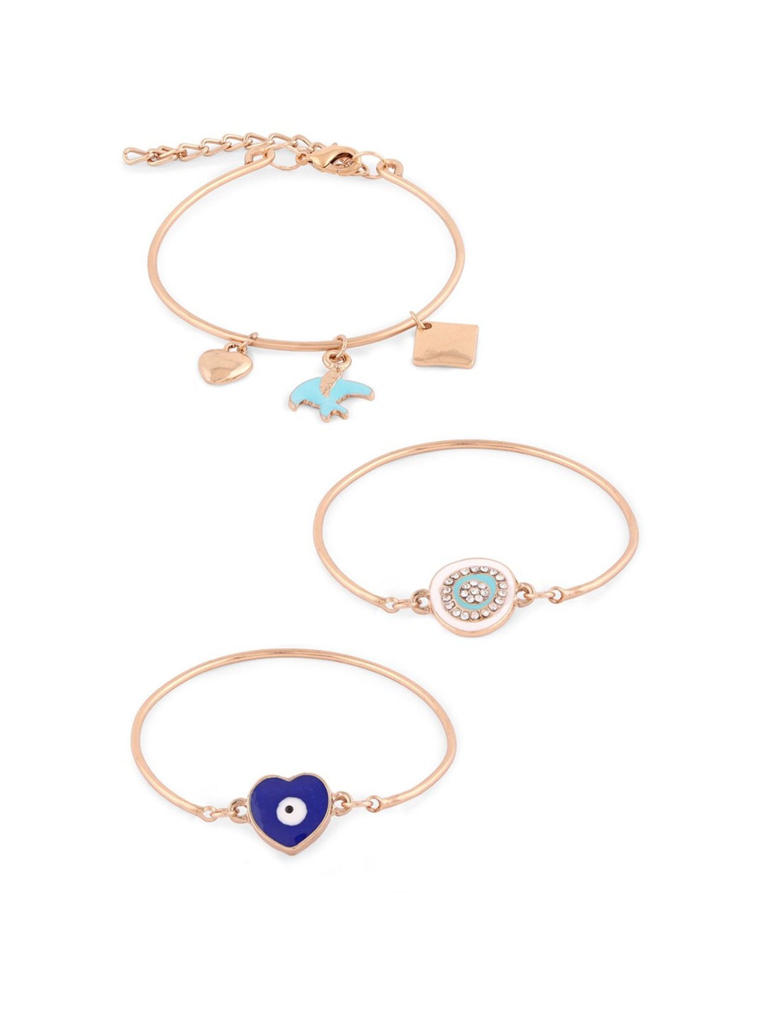 Zaveri Pearls Set of 3 Blue & White Enamel Contemporary Evil Eye Stack Bracelets-ZPFK14634