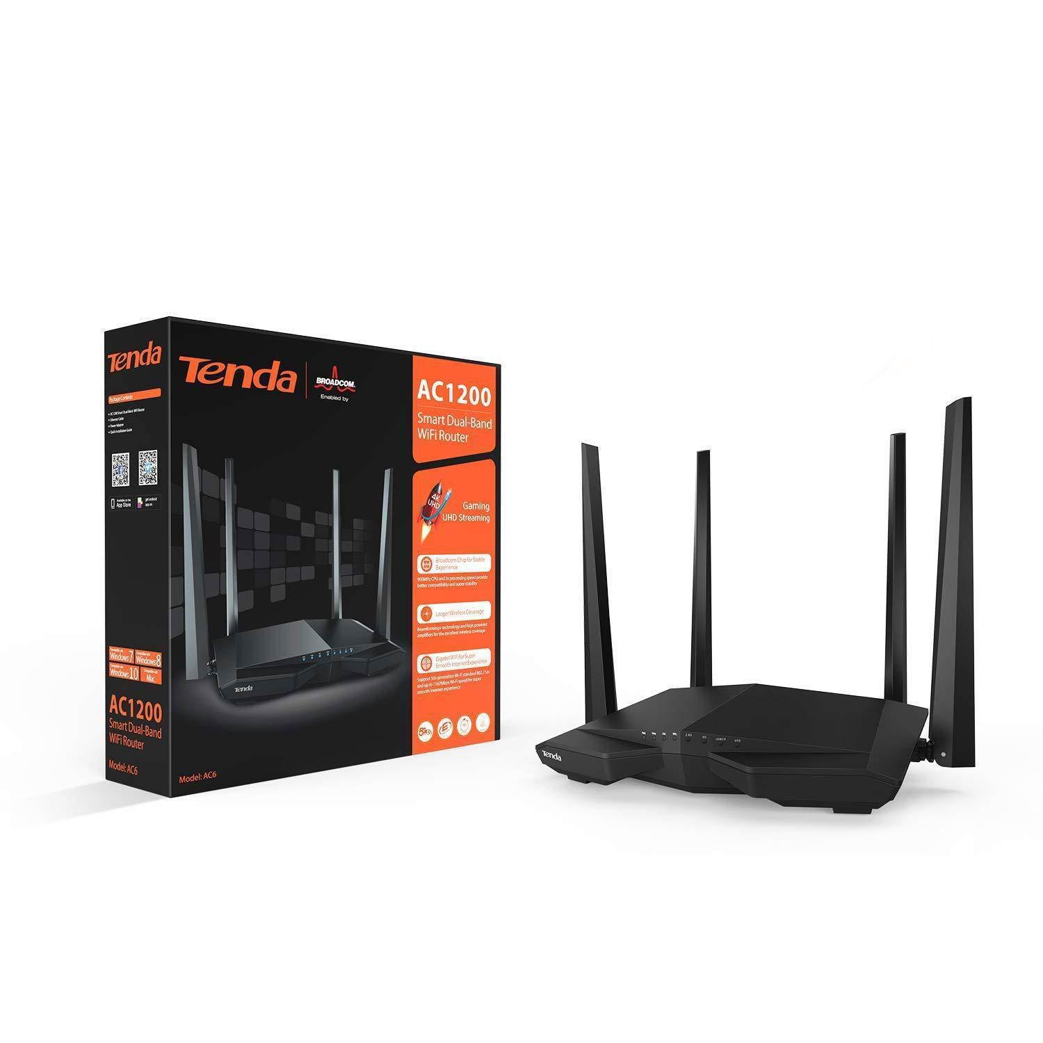 Tenda AC1200 Dual Band WiFi Router, High Speed Wireless Internet Router with Smart App, MU-MIMO for Home (AC6),Black