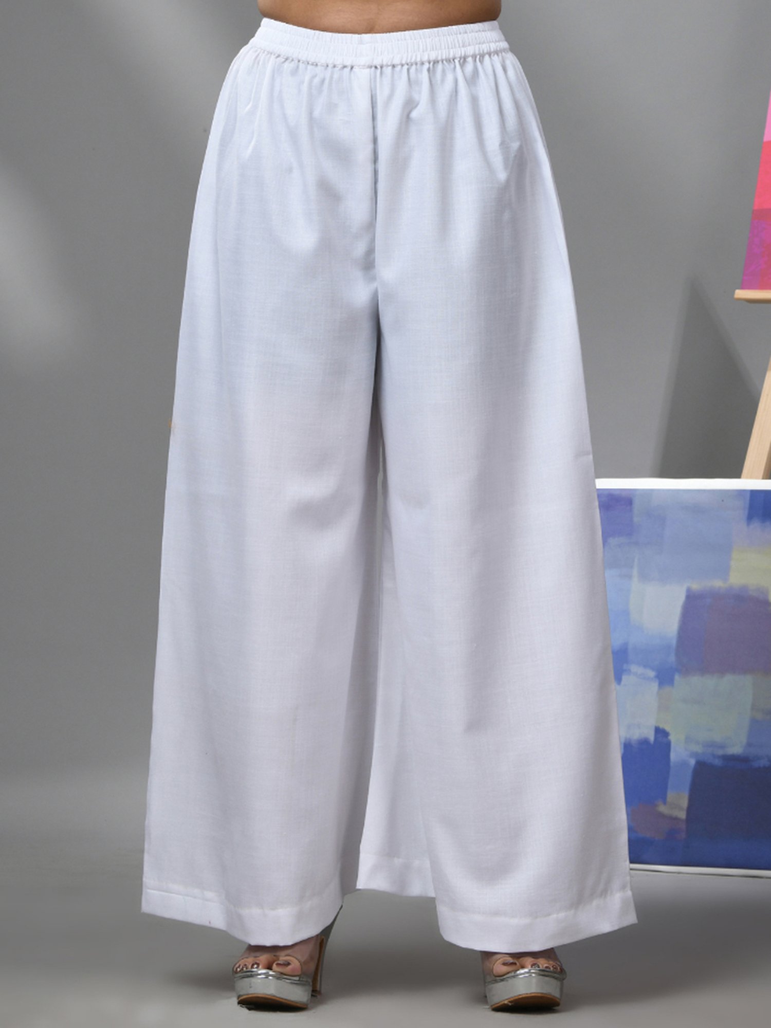 CHARUKRITI Blue & White Cotton Printed Kurti Palazzo Set