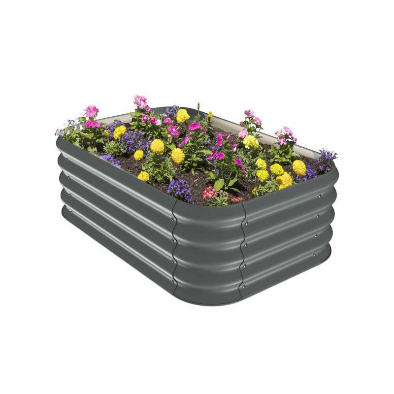 Stratco Raised Corrugated Galvanized Steel Metal Sturdy Outdoor Decor Garden Vegetable Bed Planter Box 8 Cubic Feet, 41 x 28 x 13 Inches, Slate Gray