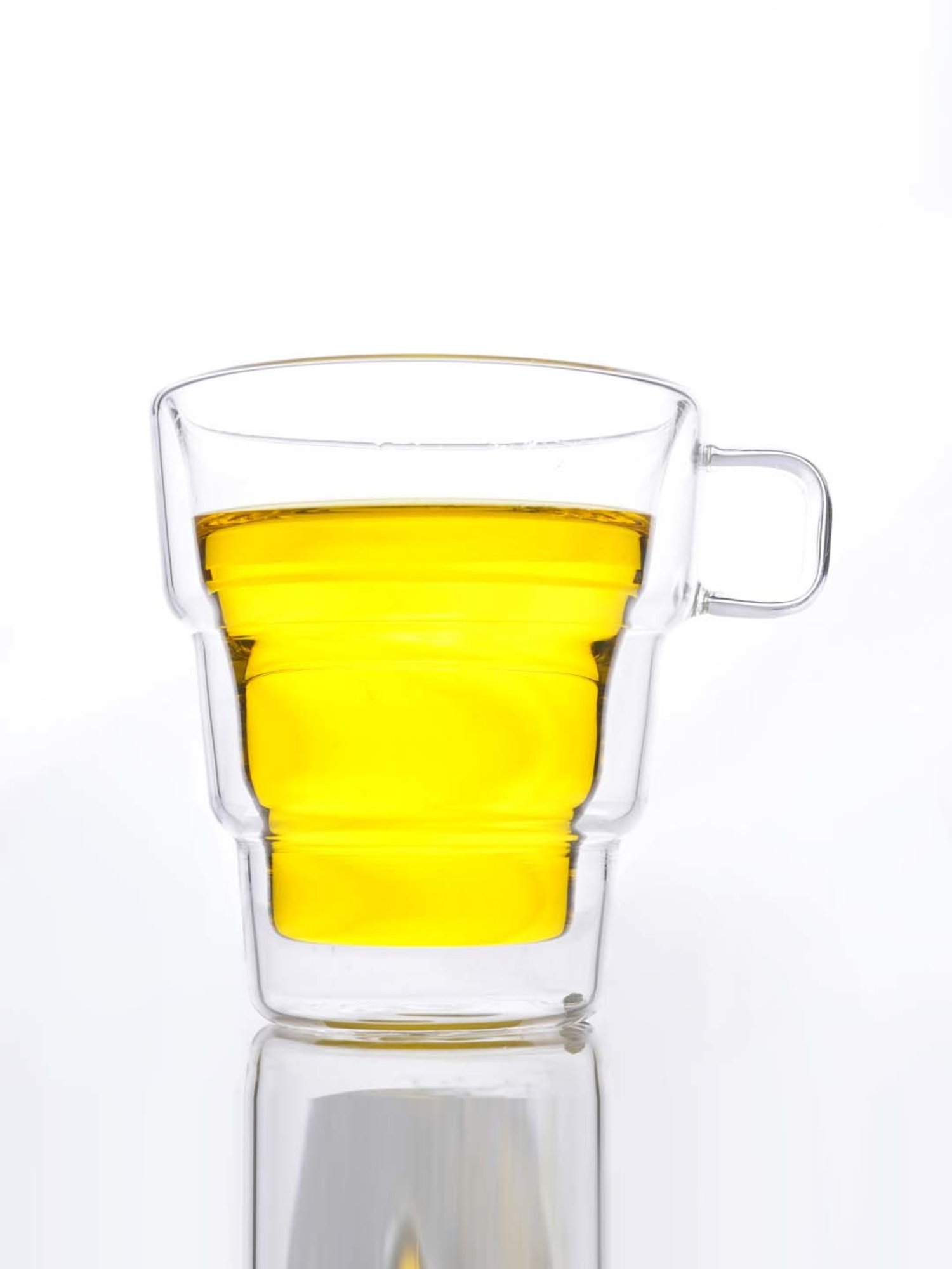 Femora Double Wall Transparent Glass Heat Resistant Coffee Mugs With Handle (0.25 L) - Set of 6