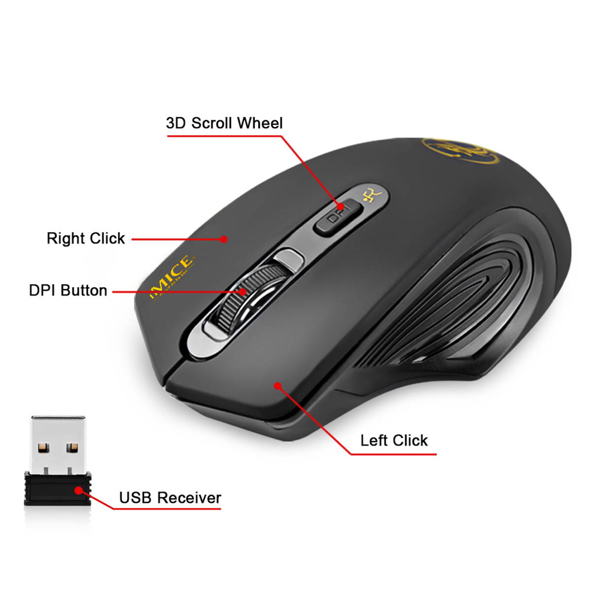 iMICE Wireless Mouse 2000DPI Adjustable USB 3.0 Receiver Optical Computer Gaming Mouse 2.4GHz Ergonomic Mice For Laptop PC Mouse