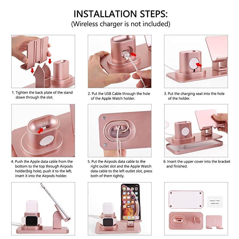 3 in 1 Charging Stand for Apple Watch Series 5432 Airpods 21 Compatible with iPhone 12 Pro 2020 11 SE XS MAX XR XS 8 7 6 6 Plus 5s iPad Tablet Stand Original Cable RequiredRose Gold