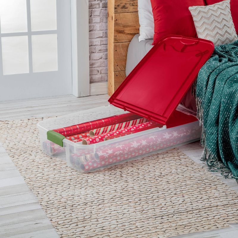 Homz 64 Quart Secured Seal Latch Extra Large Single Clear Stackable Storage Container Tote with Blue Lid for Home, Garage, or Basement (2 Pack)