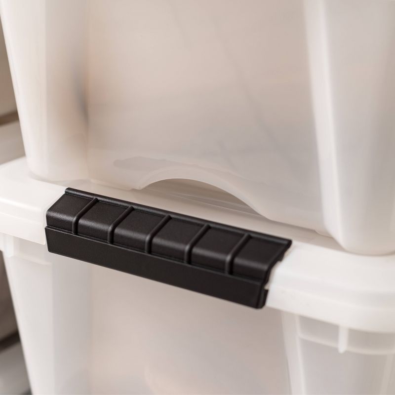 Homz 64 Quart Secured Seal Latch Extra Large Single Clear Stackable Storage Container Tote with Blue Lid for Home, Garage, or Basement (2 Pack)