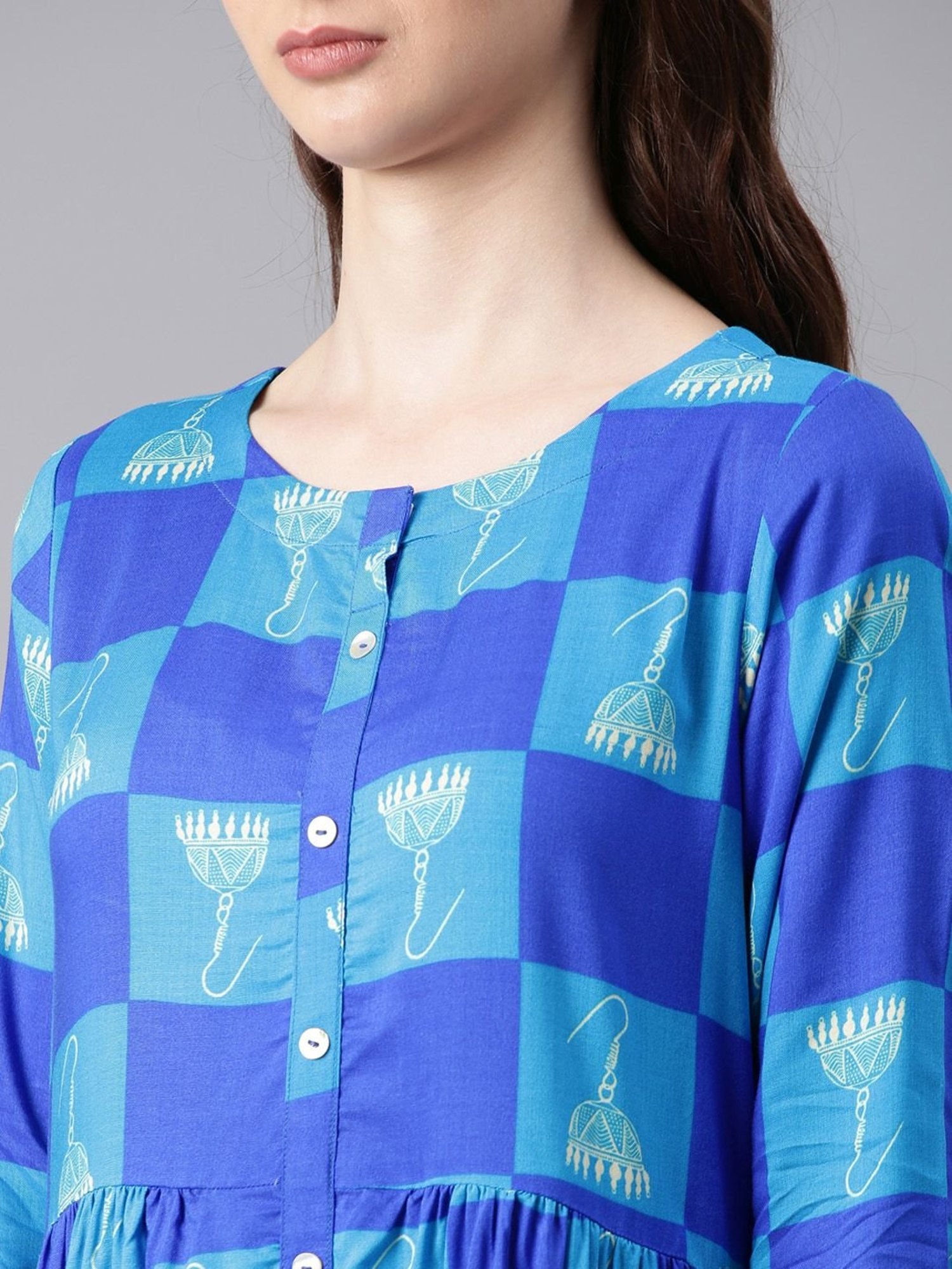 Alena Blue Printed A Line Kurta