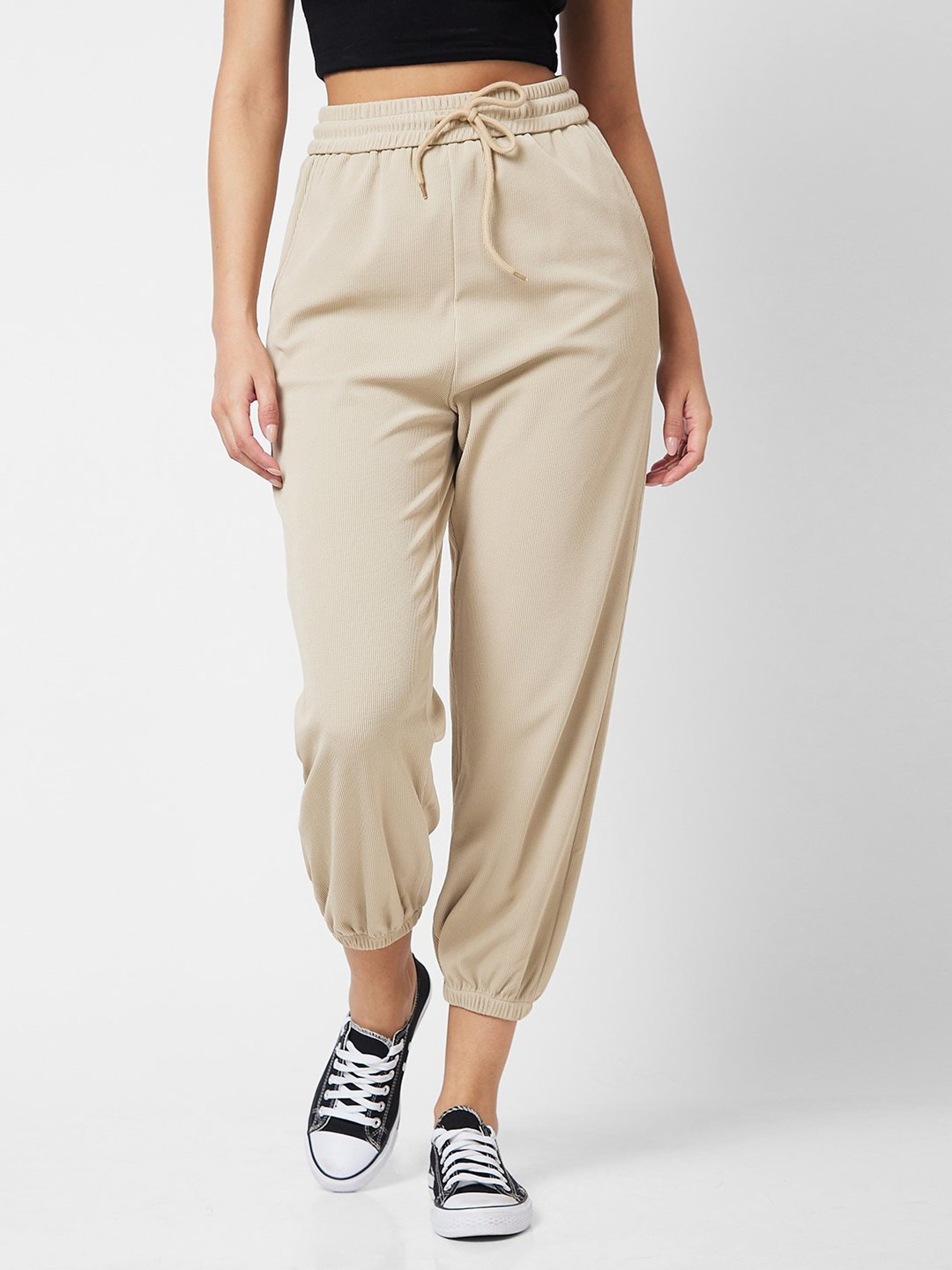 Spykar Beige Regular Fit High Rise Joggers