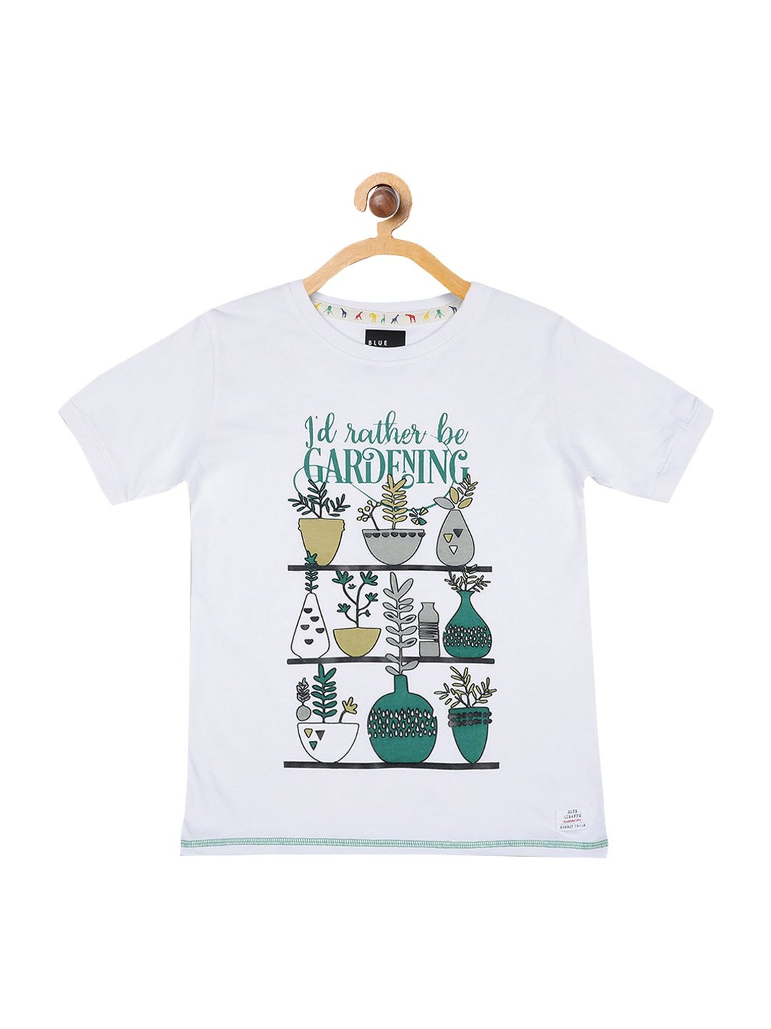 Blue Giraffe Boys White Cotton Printed T-Shirt