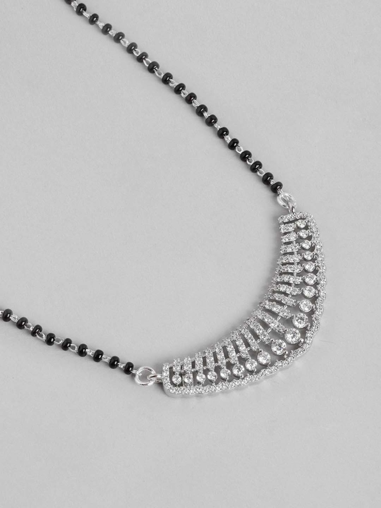 Zavya 925 Silver Abstract Radiance Rhodium-Plated CZ Mangalsutra for Women